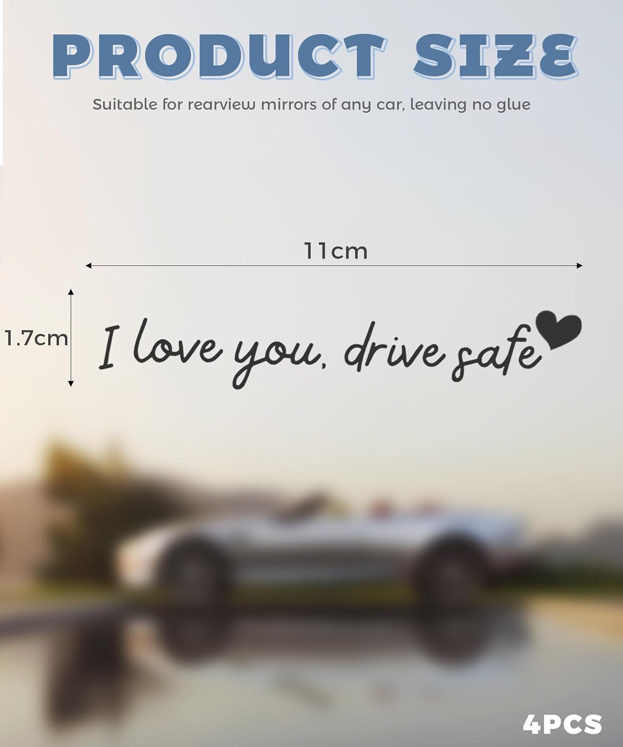 4PCS Car Stickers,Car Decals,Car Accessories Vinyl Rearview Mirror Decal Decor,Auto Stickers and Decals,Self Affirmations Decal,Cute Auto Decals for Women (Black, I Love You Drive Safe)