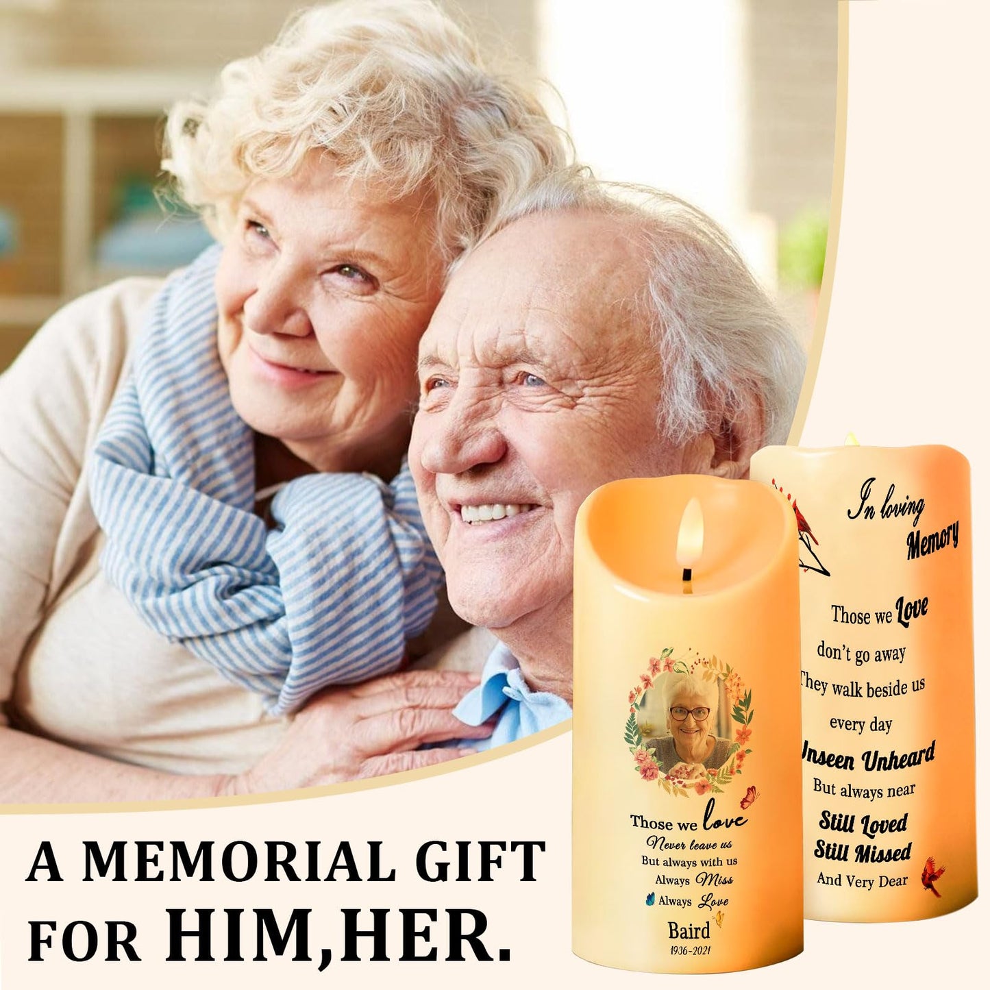 Personalized Photo 3D LED Candles Bereavement Gift Idea Custom Flameless Candles for Loss of Loved One Dad Mom Husband Wife Friend
