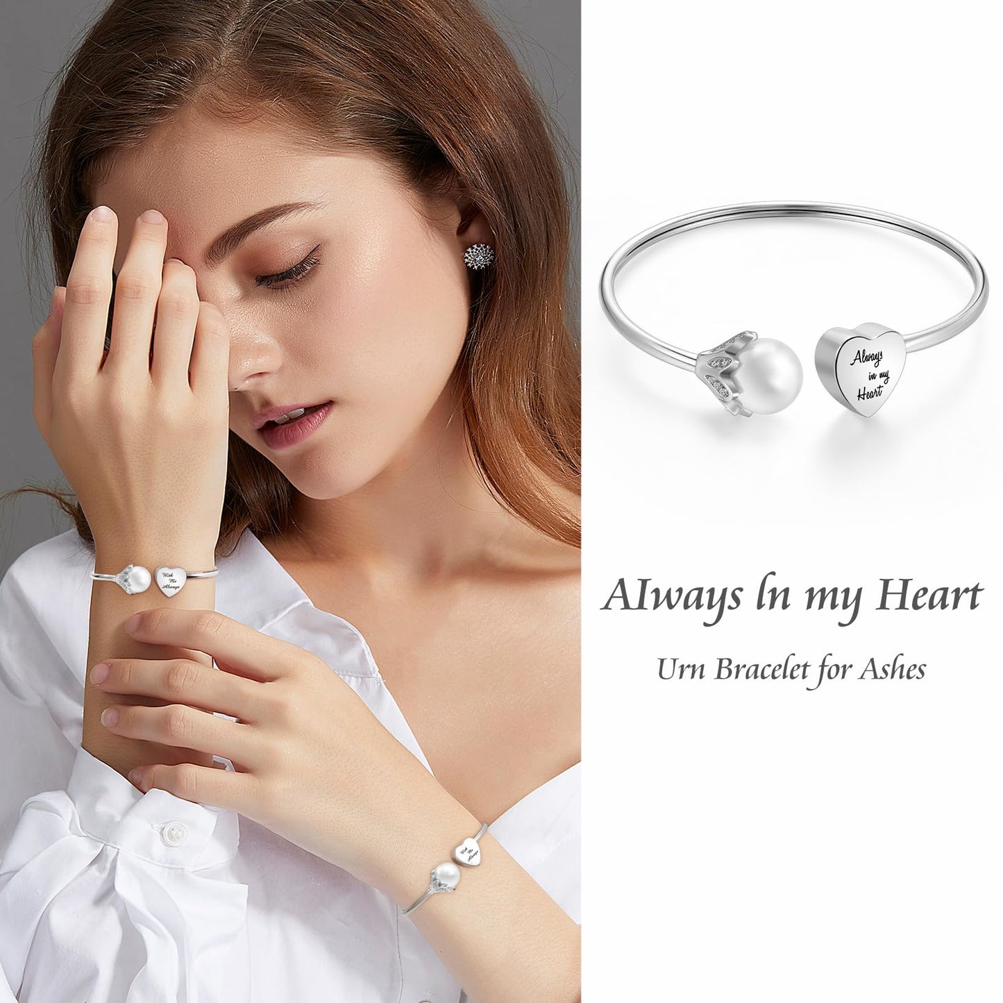 XIUDA Urn Bracelet for Human Ashes Butterfly Heart Ash Bracelet for Women Stainless Steel Openable Cuff Bangle Cremation Bracelet - Always in My Heart