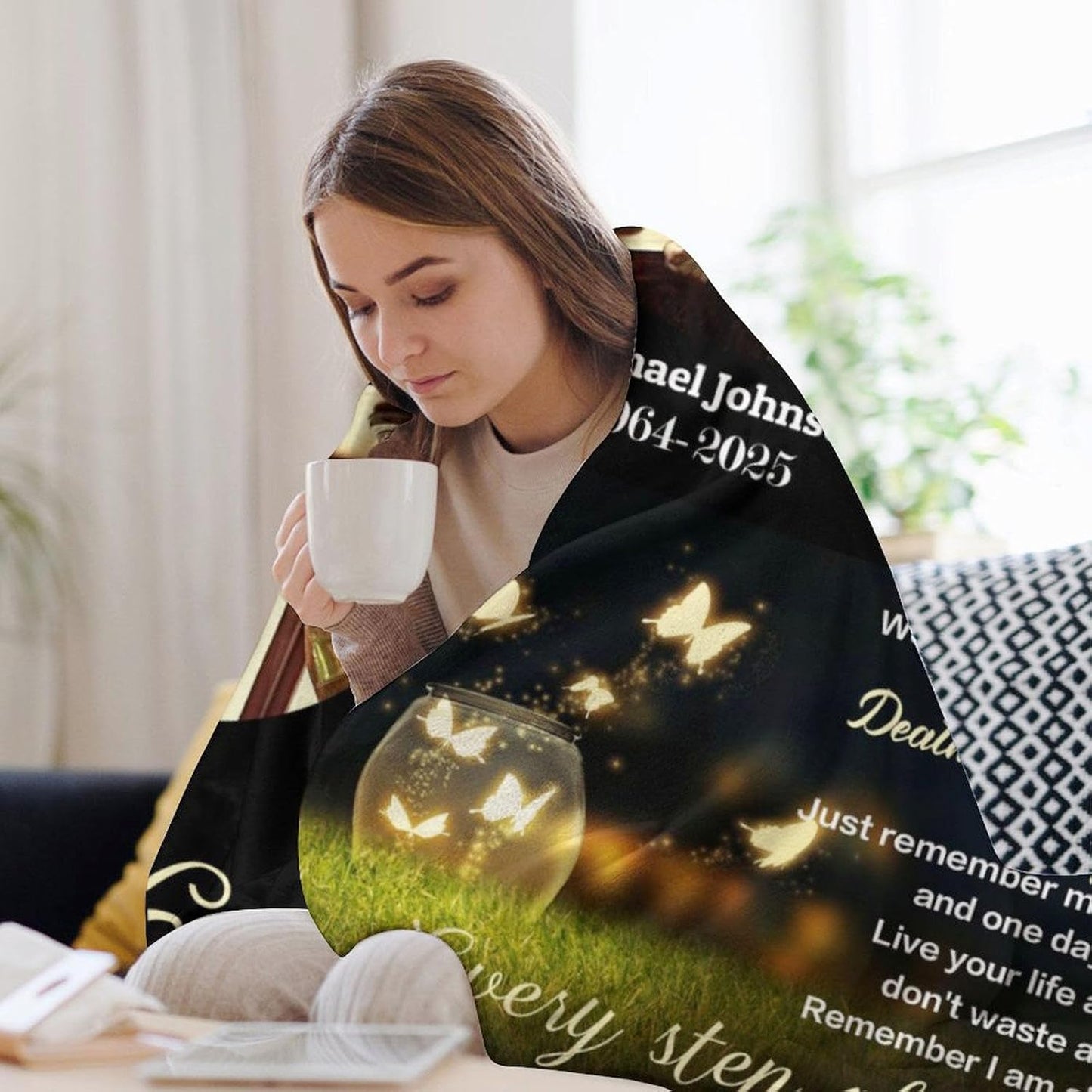 Custom Memorial Blanket with Photos for Loss of Mom Dad Son Daughter, Customized Memory Gift of Departed Loved Ones Gifts, Made in USA