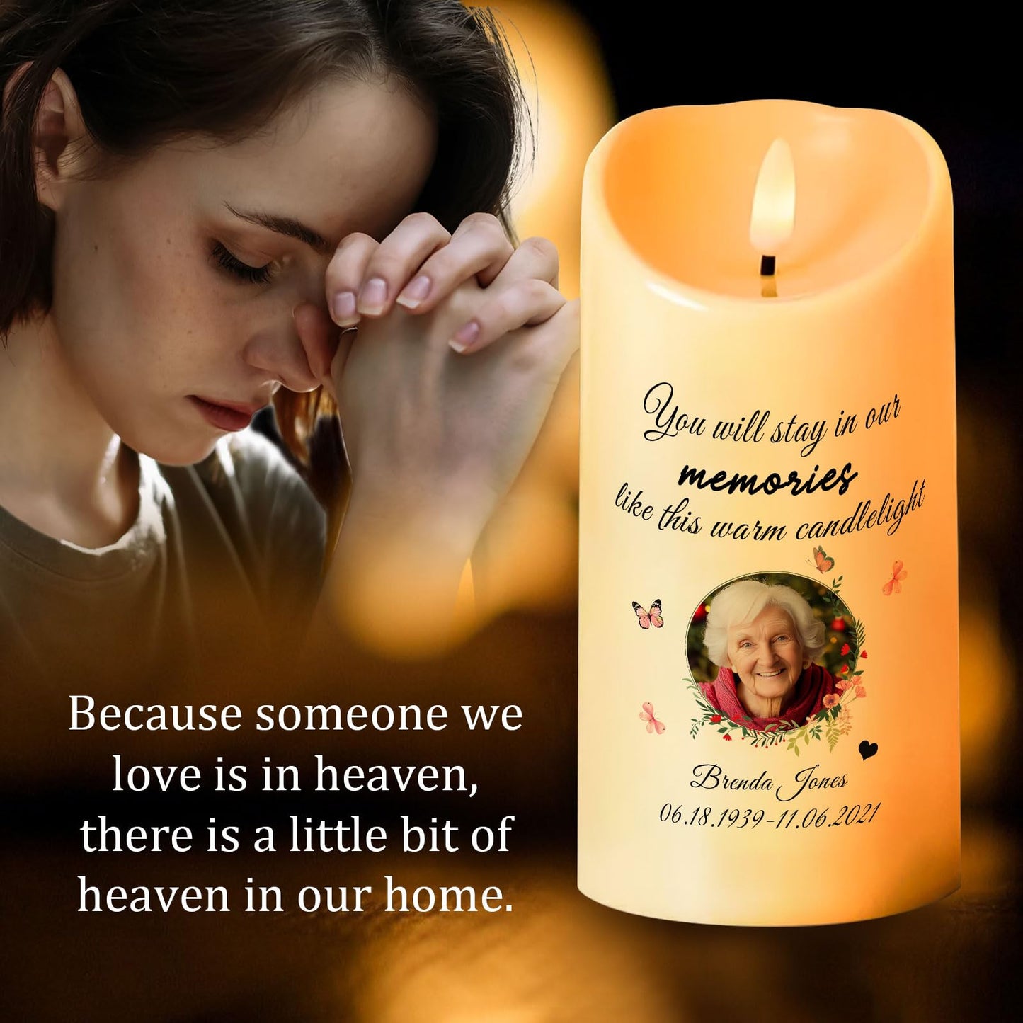 Personalized Photo 3D LED Candles Bereavement Gift Idea Custom Flameless Candles for Loss of Loved One Dad Mom Husband Wife Friend