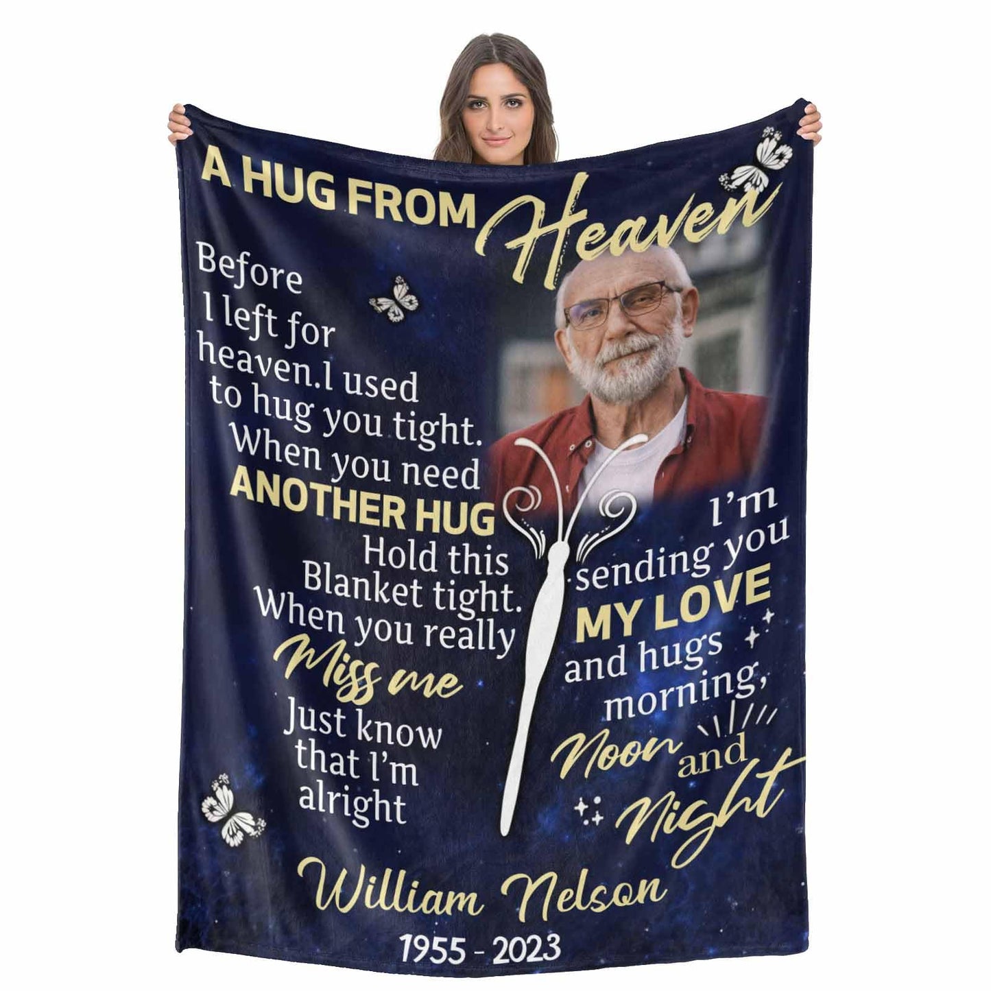 Custom Memorial Blanket with Photos for Loss of Loved One, Loving Memory Personalized Sympathy Blanket for Loss of Dad Mom Husband Wife Friend in Memory of Loved One Gifts, Made in USA