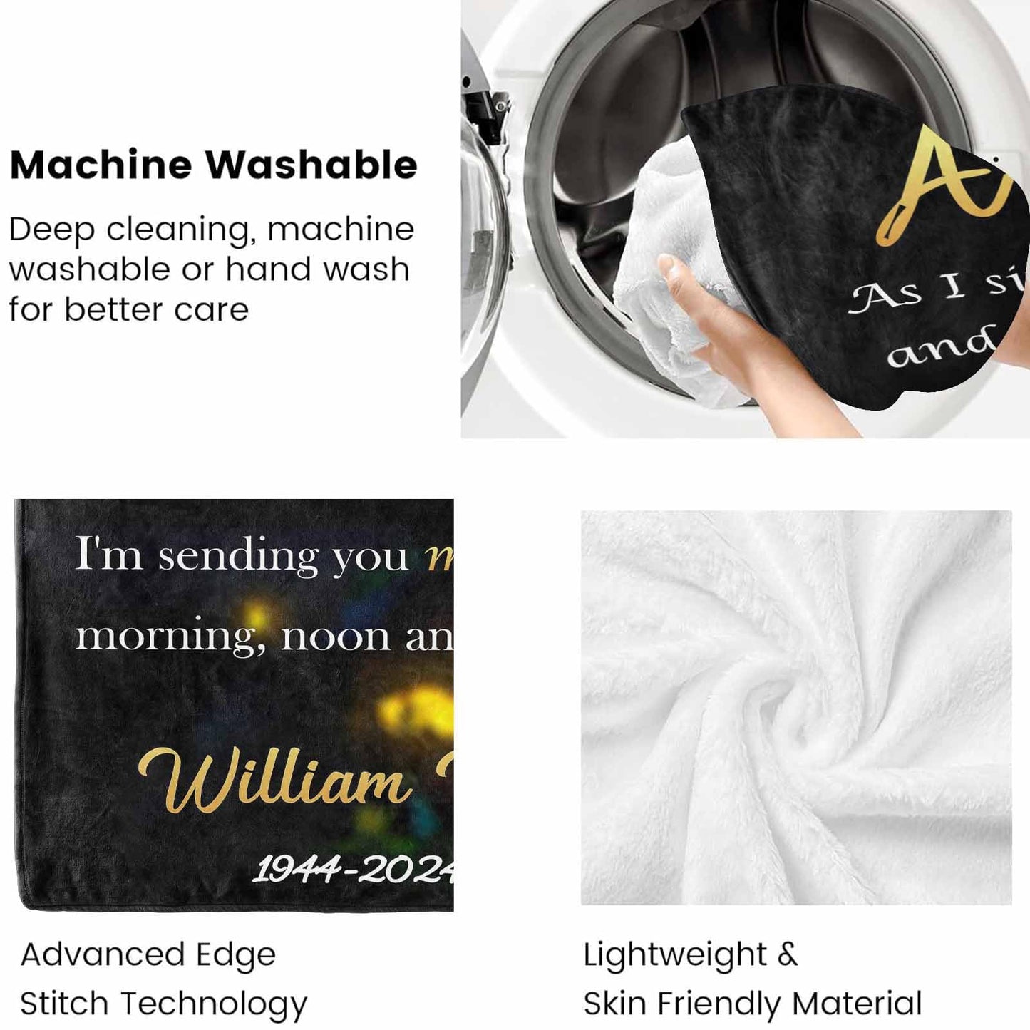 Custom Memorial Blanket with Photos for Loss of Loved One, Loving Memory Personalized Sympathy Blanket for Loss of Dad Mom Husband Wife Friend in Memory of Loved One Gifts, Made in USA