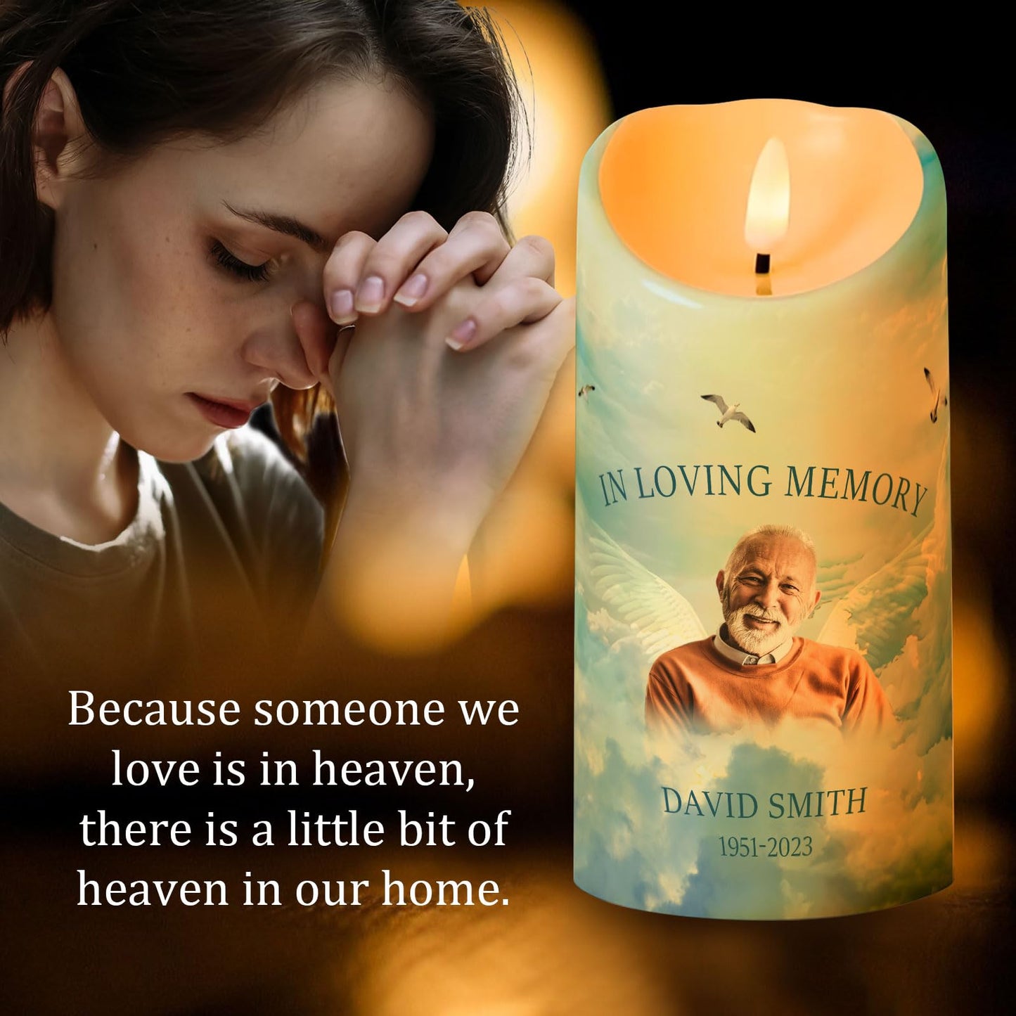 Personalized Photo 3D LED Candles Bereavement Gift Idea Custom Flameless Candles for Loss of Loved One Dad Mom Husband Wife Friend