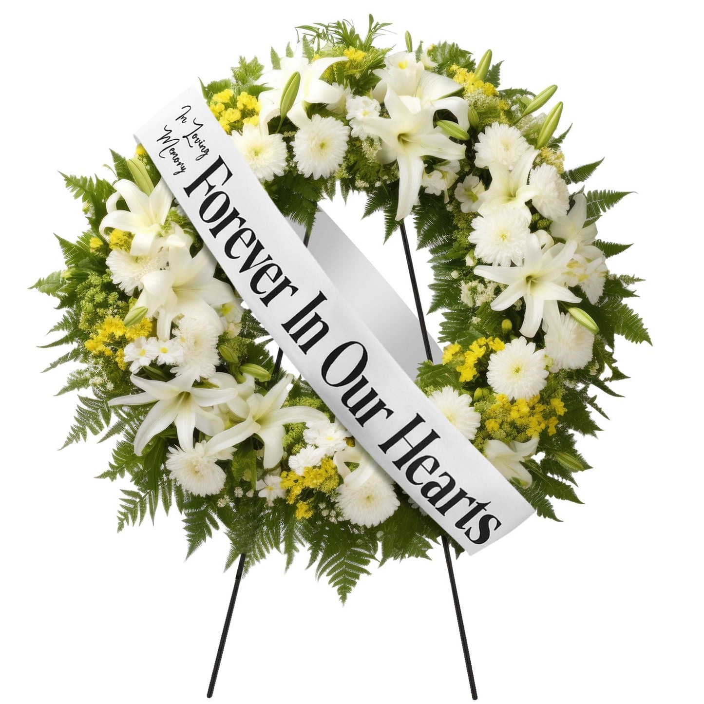 Funeral Sash Memorial Wreath Sash Funeral Ribbon Celebration of Life Ribbon for Casket or Wreath Flowers Memorial Service Honor The Loved Ones Memory 58x4''(White,Forever in Our Hearts)