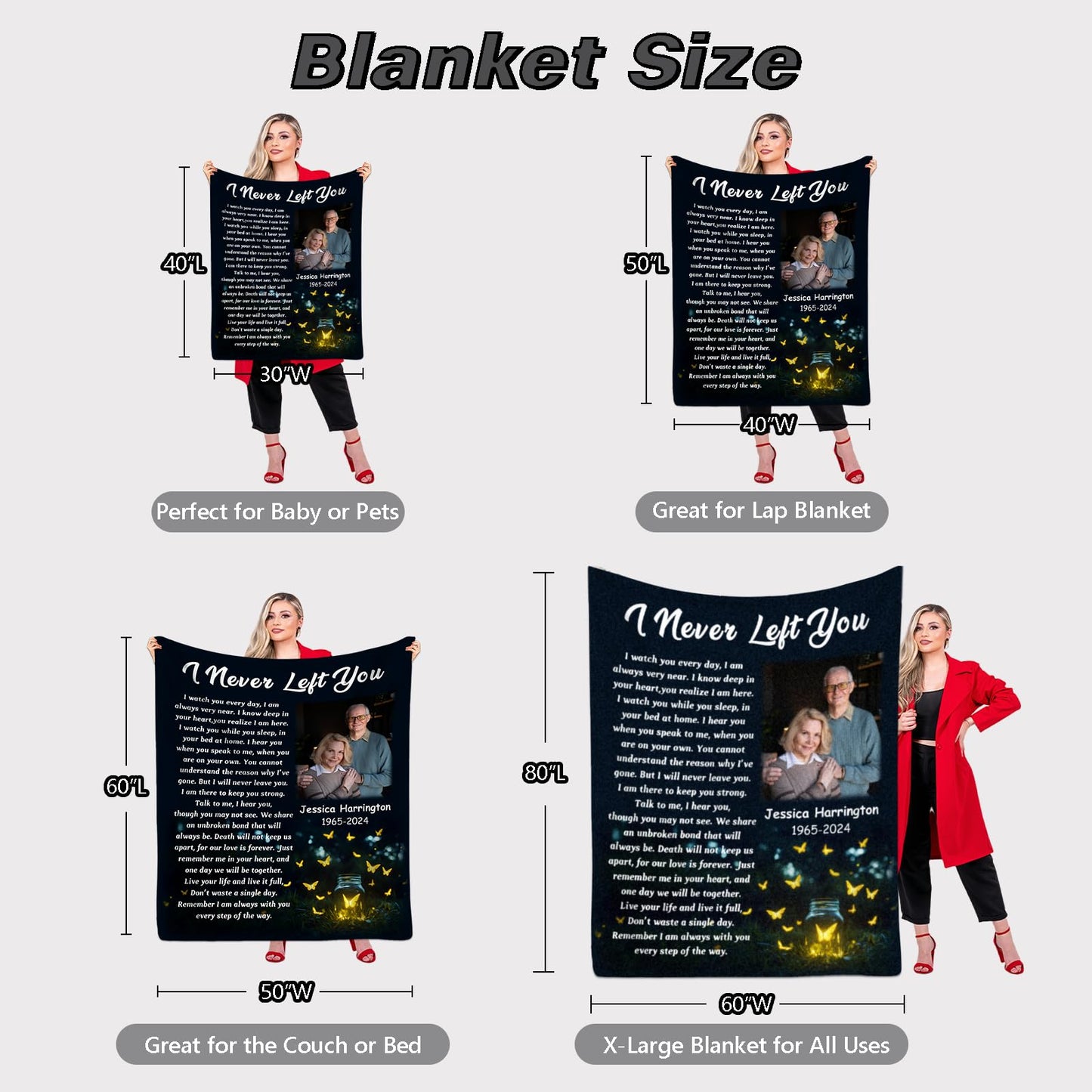Custom Memorial Blanket with Photo for Loss of Loved One, Memorial Gifts for Loss of Mom Dad, Personalized Sympathy Bereavement Remembrance Grieving Gifts for Loss of Daughter Son