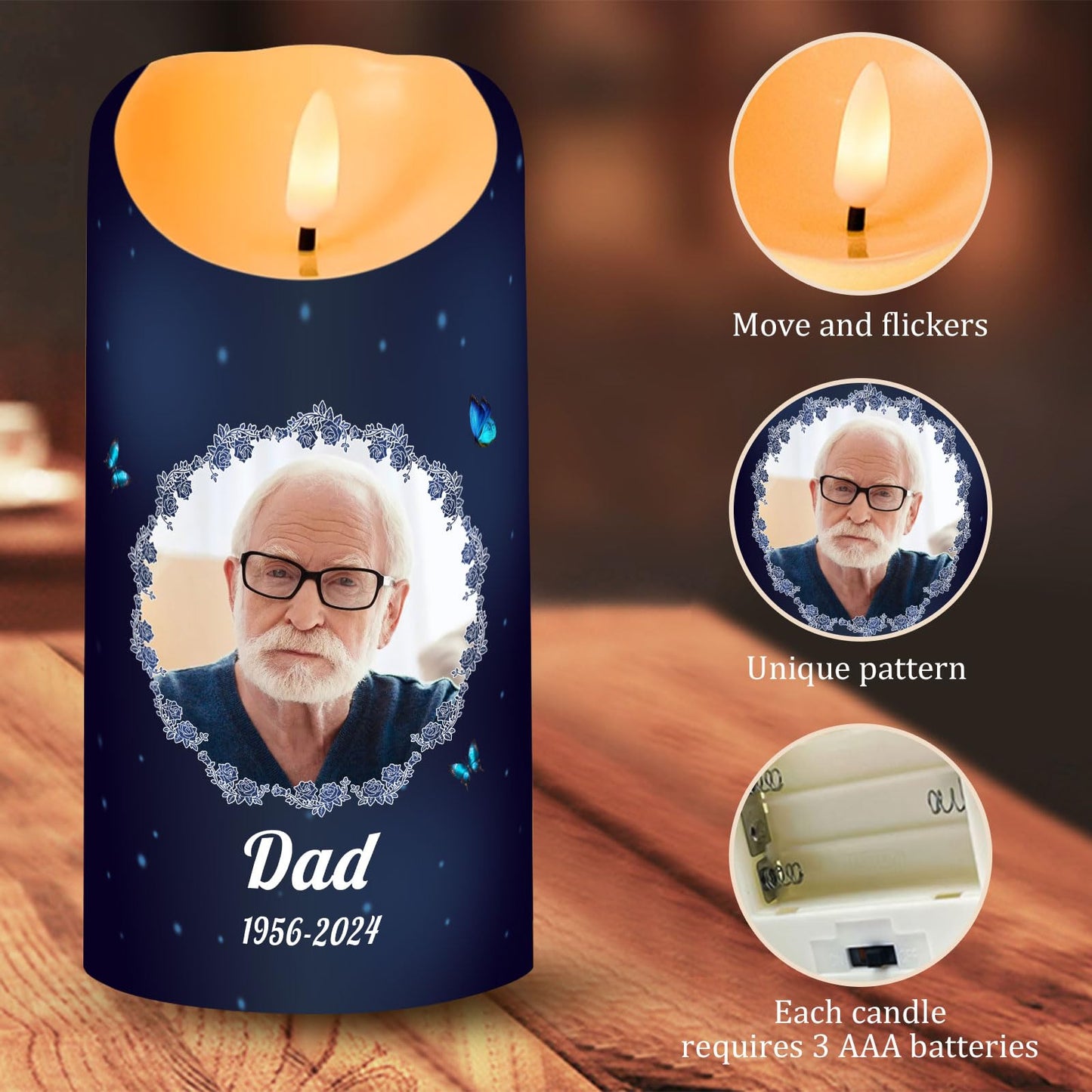 Personalized Photo 3D LED Candles Bereavement Gift Idea Custom Flameless Candles for Loss of Loved One Dad Mom Husband Wife Friend