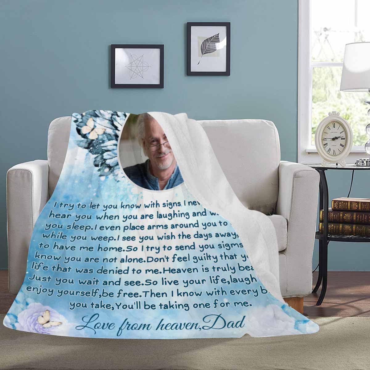 Custom Memorial Blanket with Photos for Loss of Loved One, Loving Memory Personalized Sympathy Blanket for Loss of Dad Mom Husband Wife Friend in Memory of Loved One Gifts, Made in USA