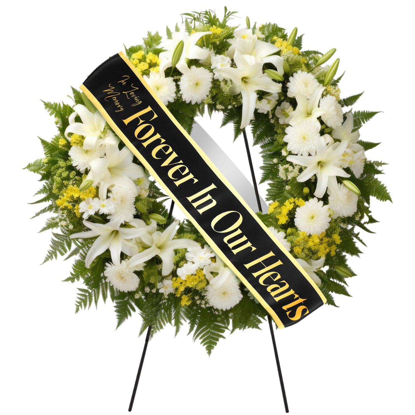 Funeral Sash Memorial Wreath Sash Funeral Ribbon Celebration of Life Ribbon for Casket or Wreath Flowers Memorial Service Honor The Loved Ones Memory 58x4''(White,Forever in Our Hearts)