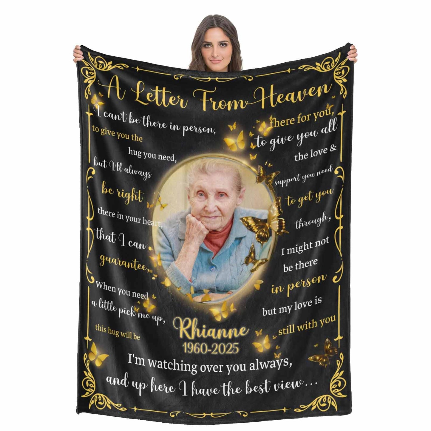 Custom Memorial Blanket with Photos for Loss of Loved One, Loving Memory Personalized Sympathy Blanket for Loss of Dad Mom Husband Wife Friend in Memory of Loved One Gifts, Made in USA