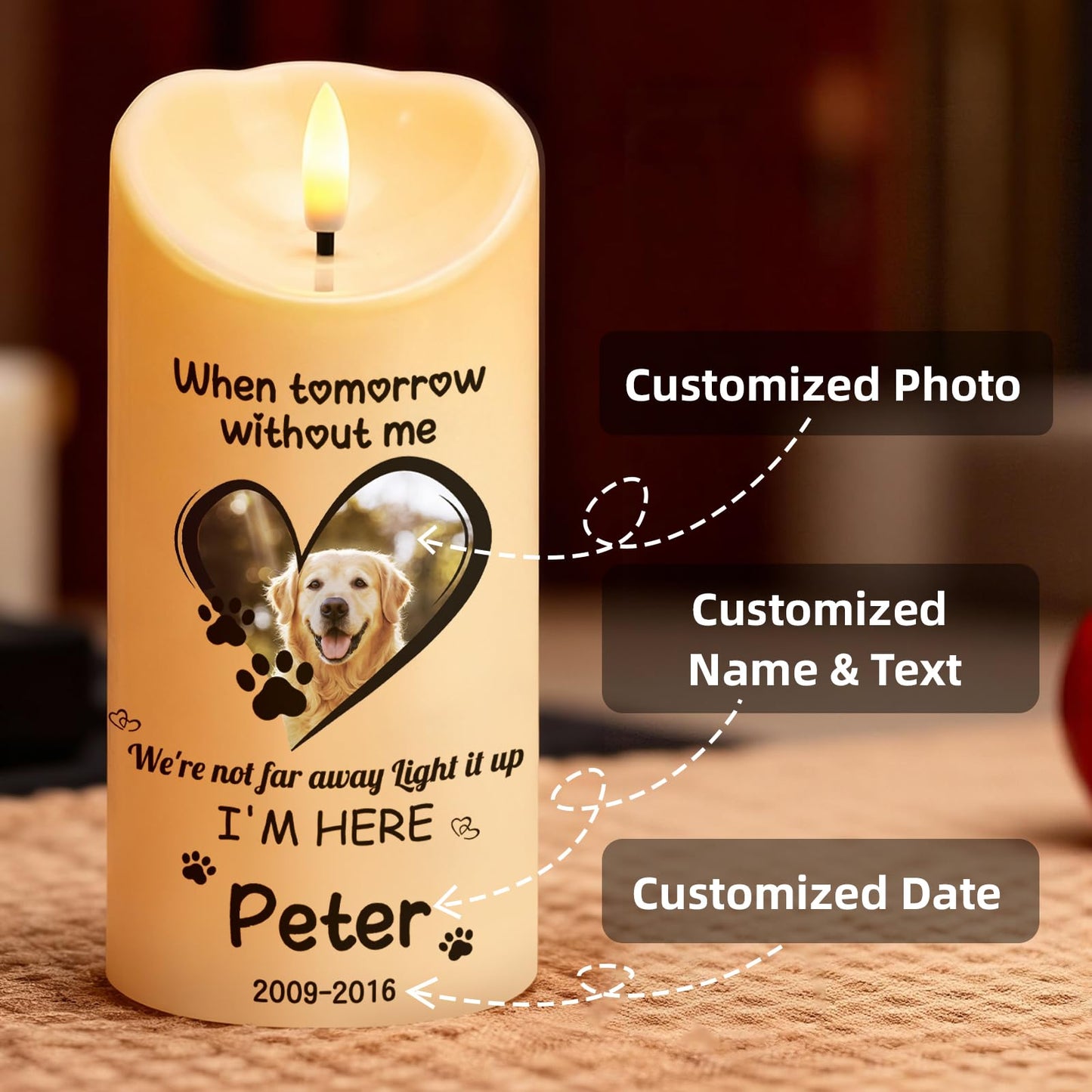 Personalized Memorial Candles for Loss of Loved One, Custom Memorial Flamless LED Candle with Photo Name, Sympathy Gifts for Loss of Mom Dad Deceased
