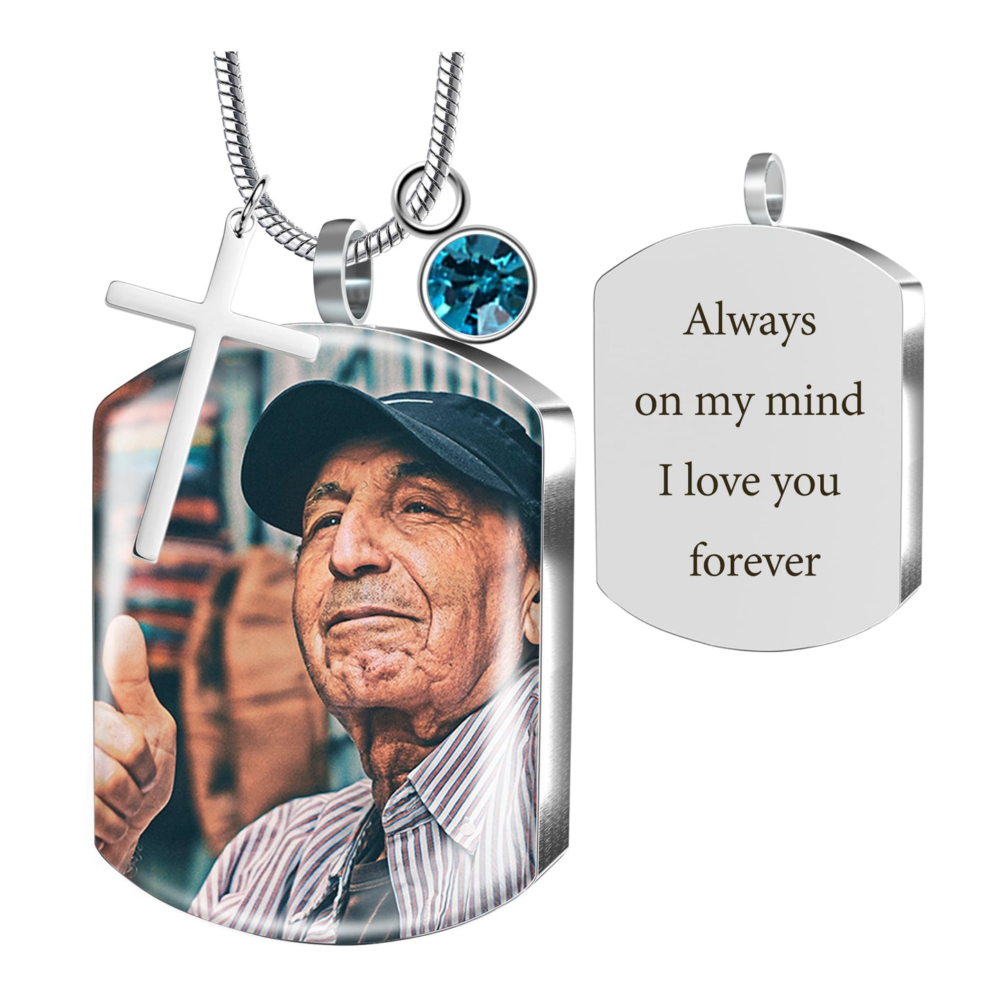Fanery Sue Personalized Ashes Necklace for Women Men Custom Engraving Photo & Text Cremation Jewelry Urn Necklace for Ashes Memorial Keepsake for Loss Loved One