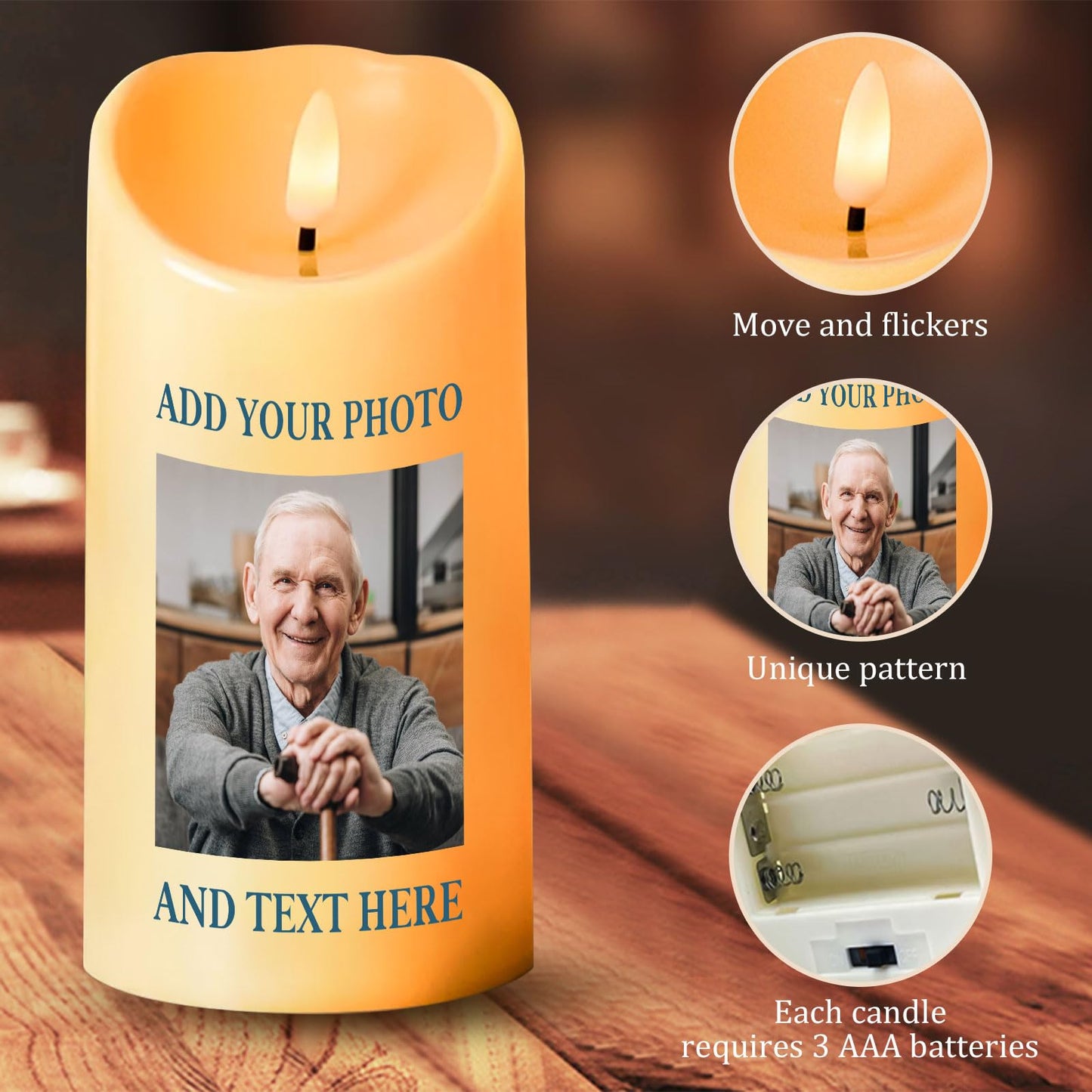 Personalized Photo 3D LED Candles Bereavement Gift Idea Custom Flameless Candles for Loss of Loved One Dad Mom Husband Wife Friend