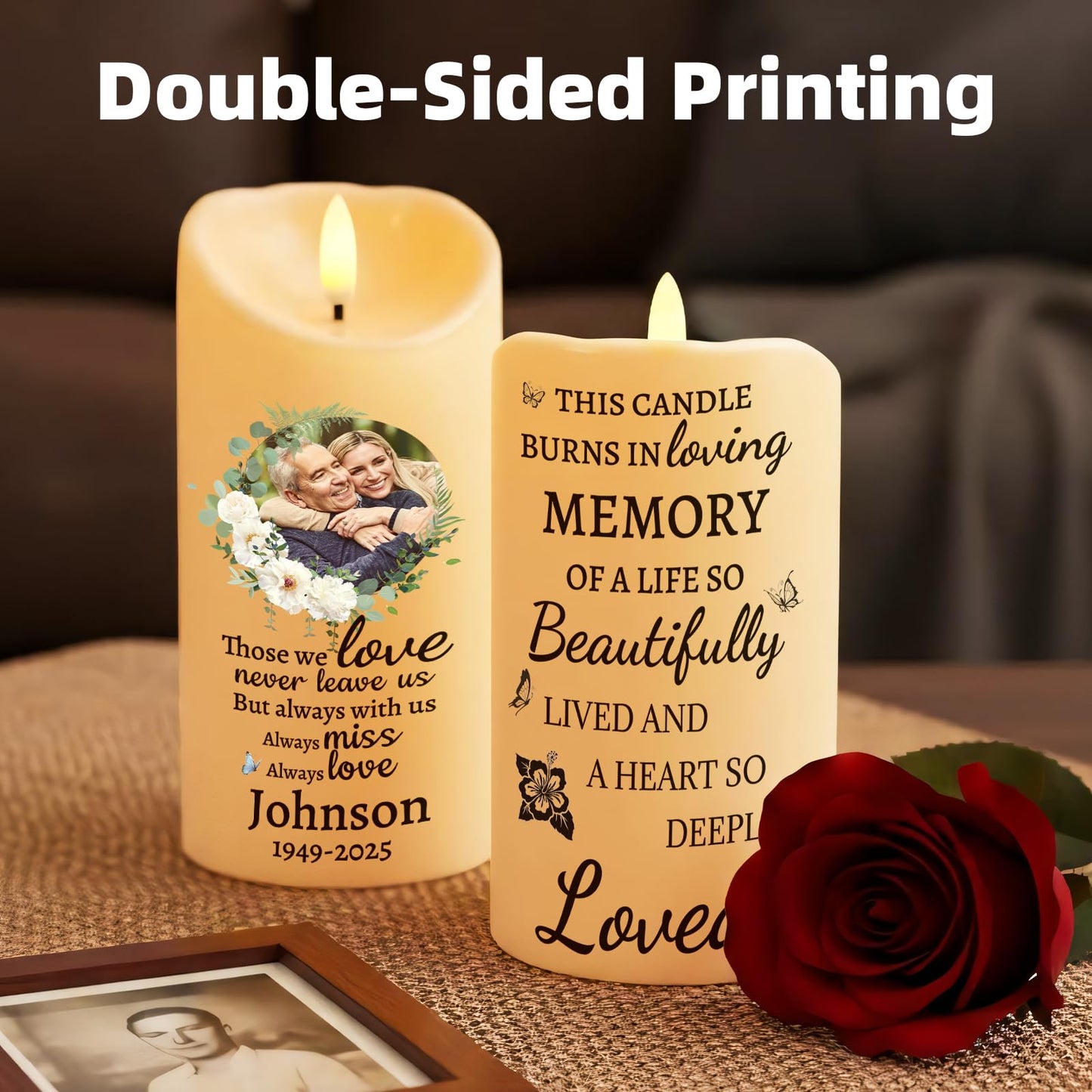 Personalized Memorial Candles for Loss of Loved One, Custom Memorial Flamless LED Candle with Photo Name, Sympathy Gifts for Loss of Mom Dad Deceased