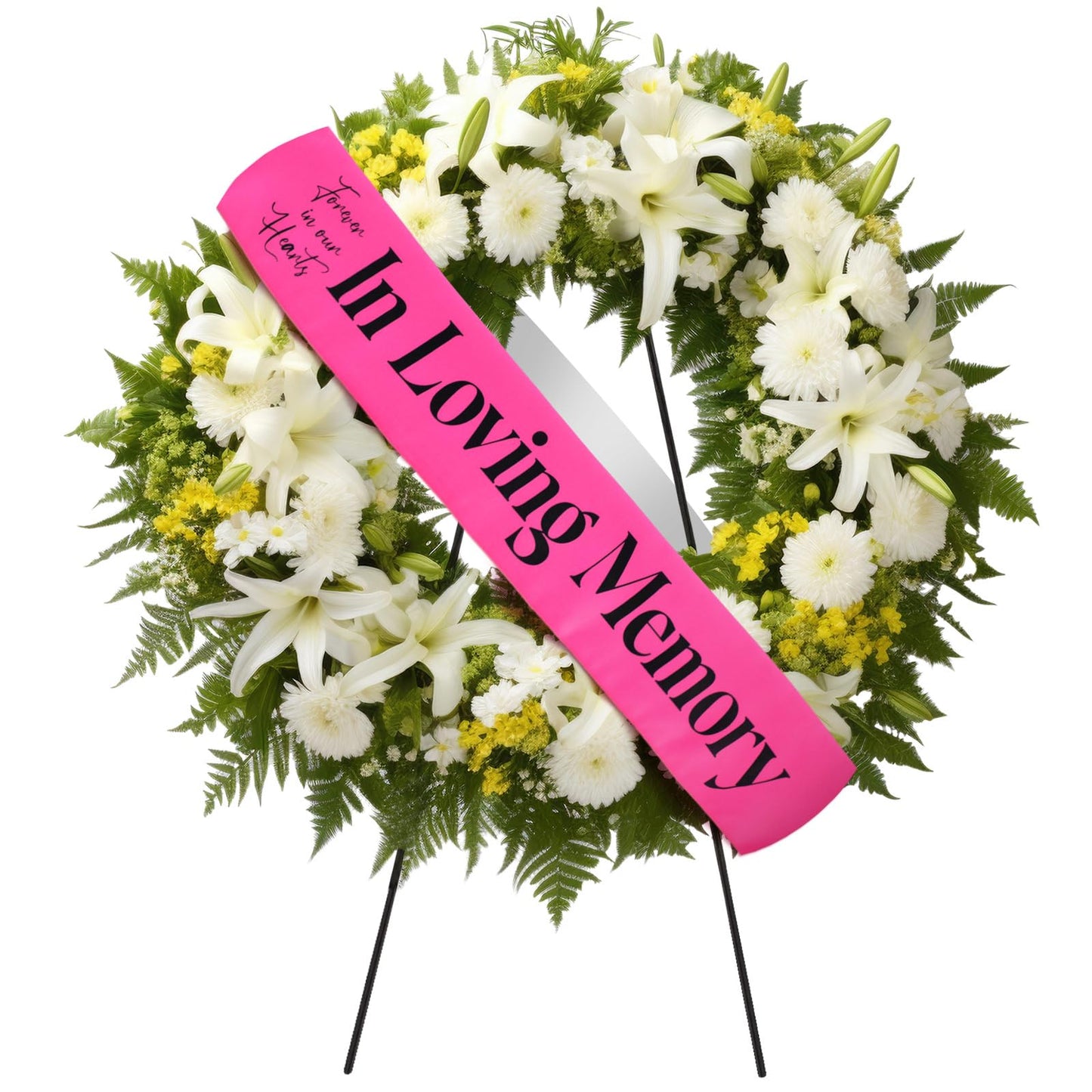 Funeral Sash Memorial Wreath Sash Funeral Ribbon Celebration of Life Ribbon for Casket or Wreath Flowers Memorial Service Honor The Loved Ones Memory 58x4''(White,Forever in Our Hearts)