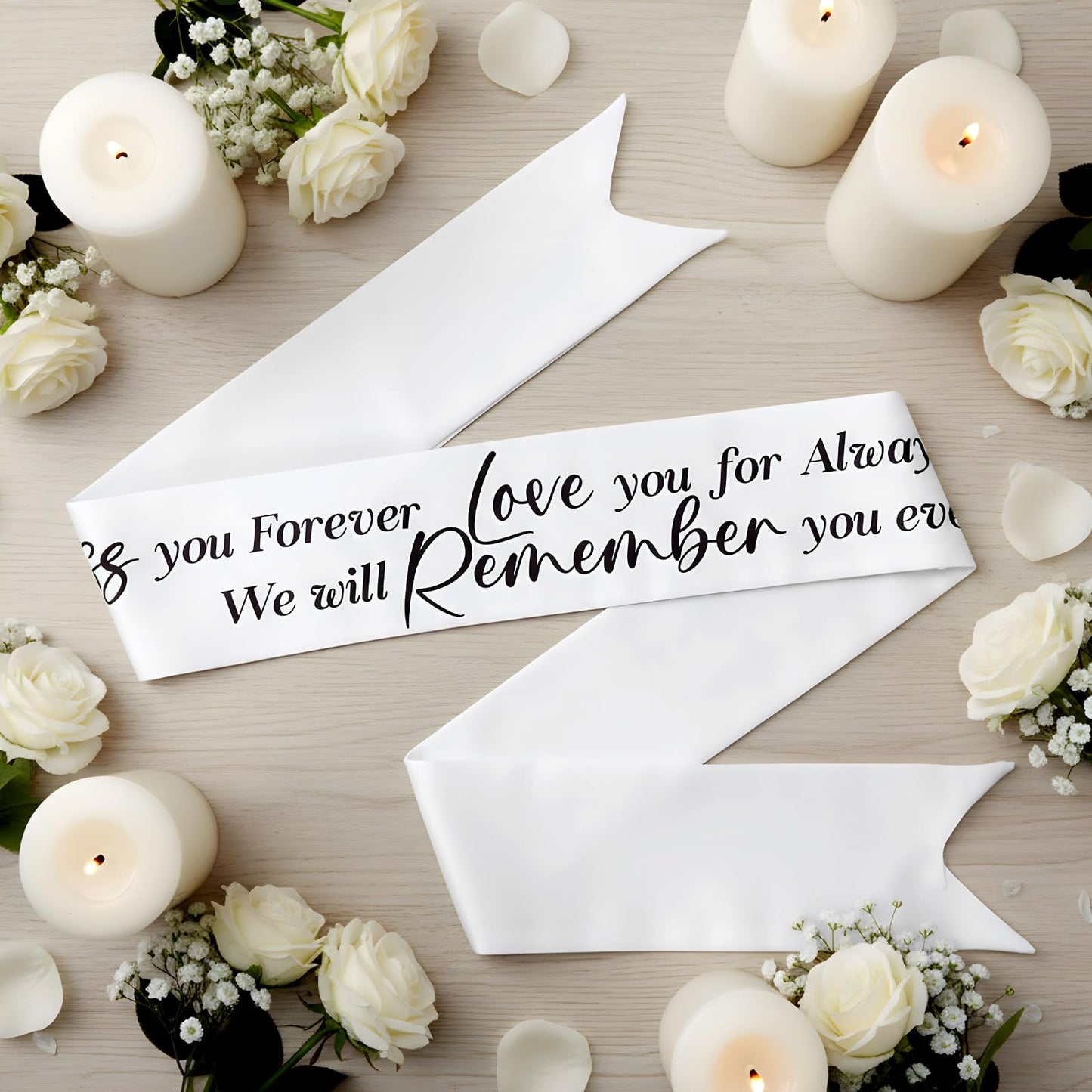 Funeral Sash Memorial Wreath Sash Funeral Ribbon Celebration of Life Ribbon for Casket or Wreath Flowers Memorial Service Honor The Loved Ones Memory 58x4''(White,Forever in Our Hearts)