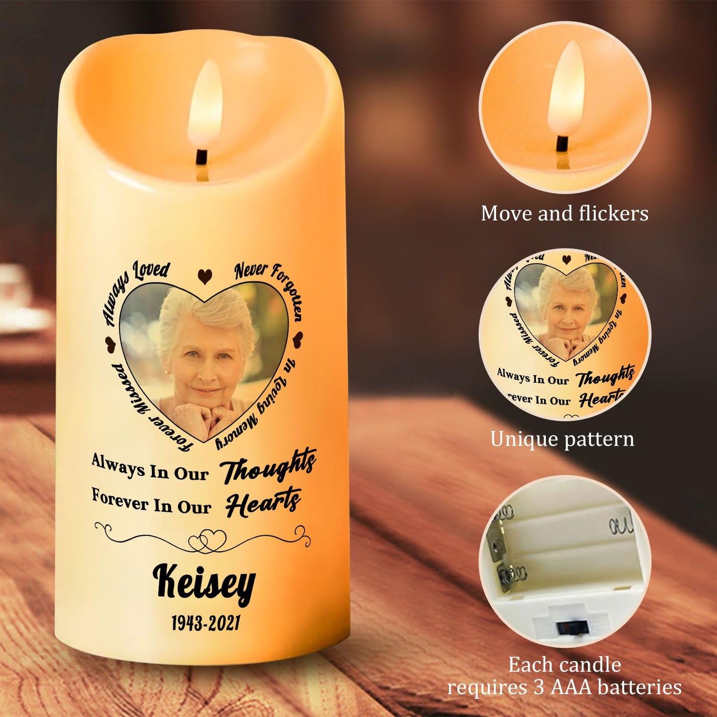 Personalized Photo 3D LED Candles Bereavement Gift Idea Custom Flameless Candles for Loss of Loved One Dad Mom Husband Wife Friend