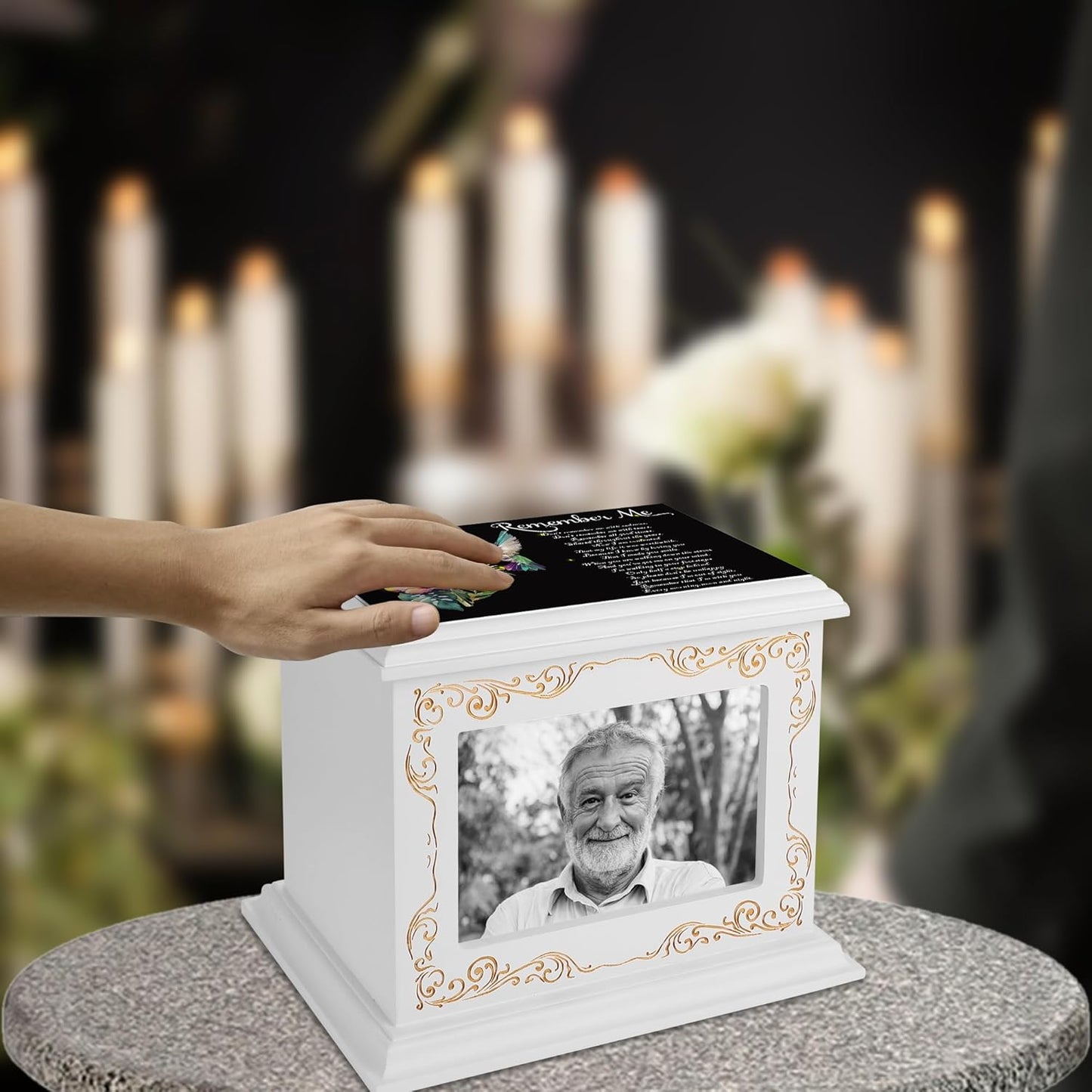 Cremation Urns for Human Ashes Adult Male or Female, Funeral Memorial Urns for Ashes with Photo Frame, Wooden Urns Box and Casket for Men Women, Burial Urn for Adults Up to 200 IBS
