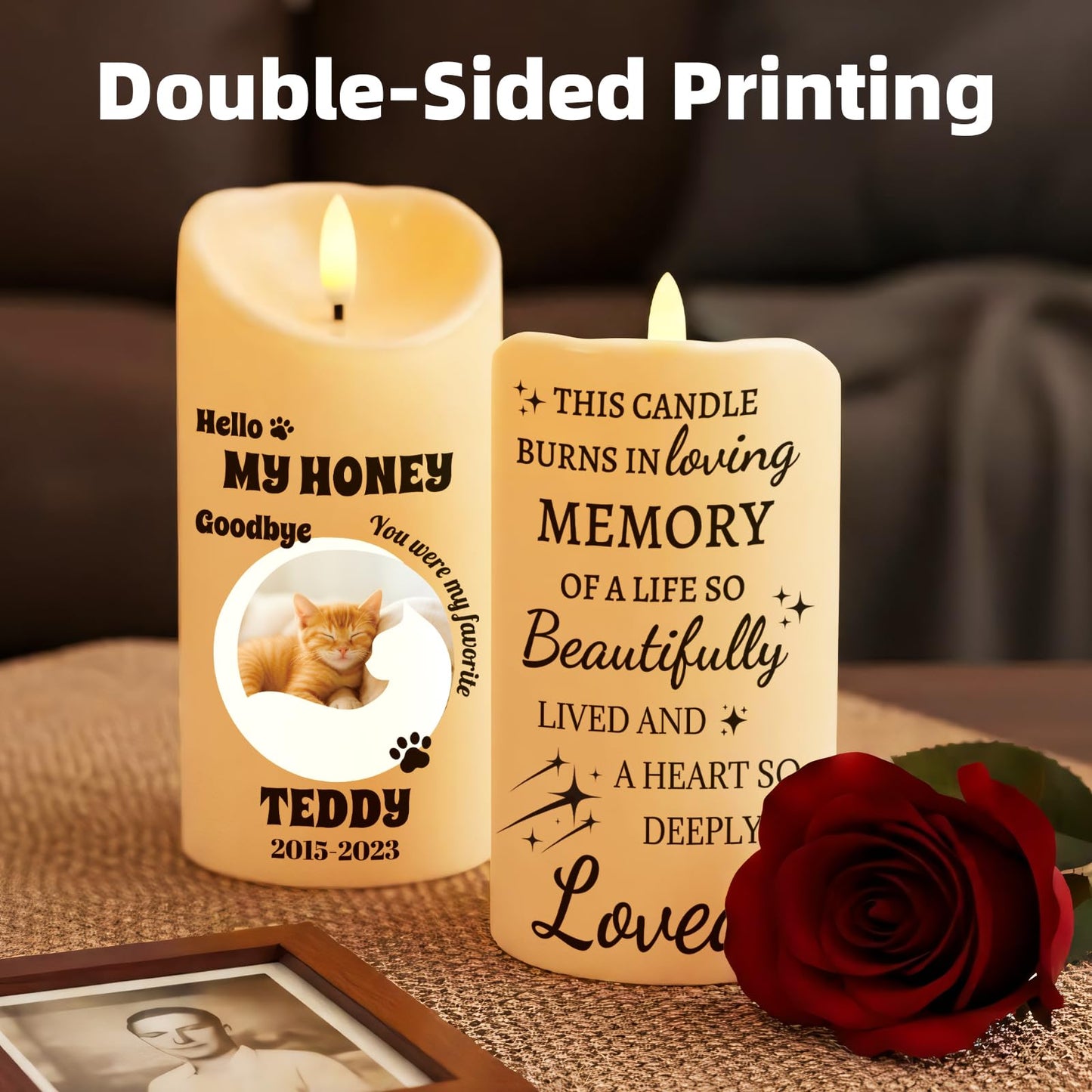 Personalized Memorial Candles for Loss of Loved One, Custom Memorial Flamless LED Candle with Photo Name, Sympathy Gifts for Loss of Mom Dad Deceased