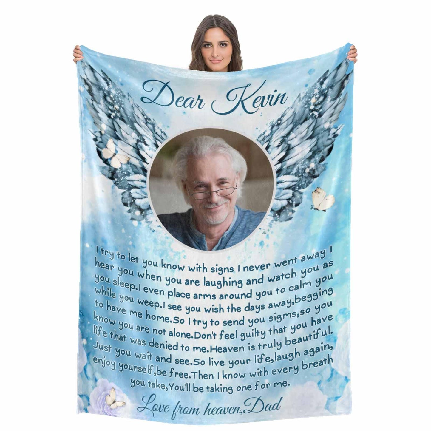Custom Memorial Blanket with Photos for Loss of Loved One, Loving Memory Personalized Sympathy Blanket for Loss of Dad Mom Husband Wife Friend in Memory of Loved One Gifts, Made in USA