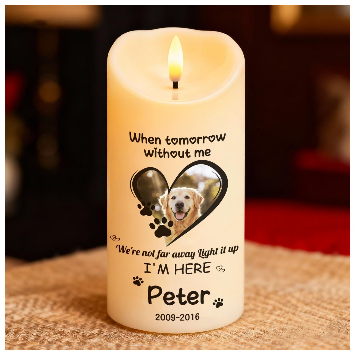 Personalized Memorial Candles for Loss of Loved One, Custom Memorial Flamless LED Candle with Photo Name, Sympathy Gifts for Loss of Mom Dad Deceased