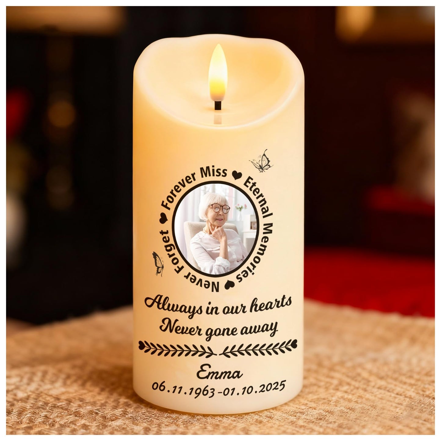 Personalized Memorial Candles for Loss of Loved One, Custom Memorial Flamless LED Candle with Photo Name, Sympathy Gifts for Loss of Mom Dad Deceased