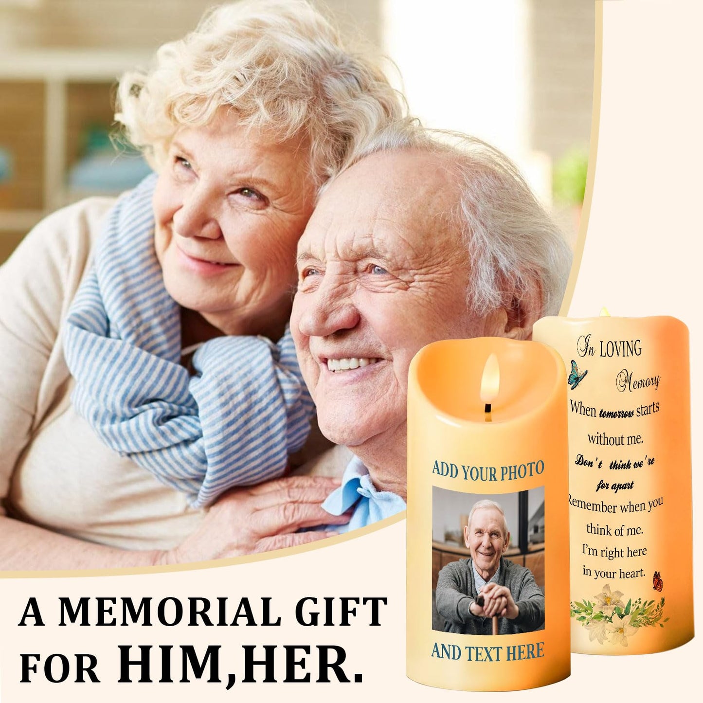 Personalized Photo 3D LED Candles Bereavement Gift Idea Custom Flameless Candles for Loss of Loved One Dad Mom Husband Wife Friend