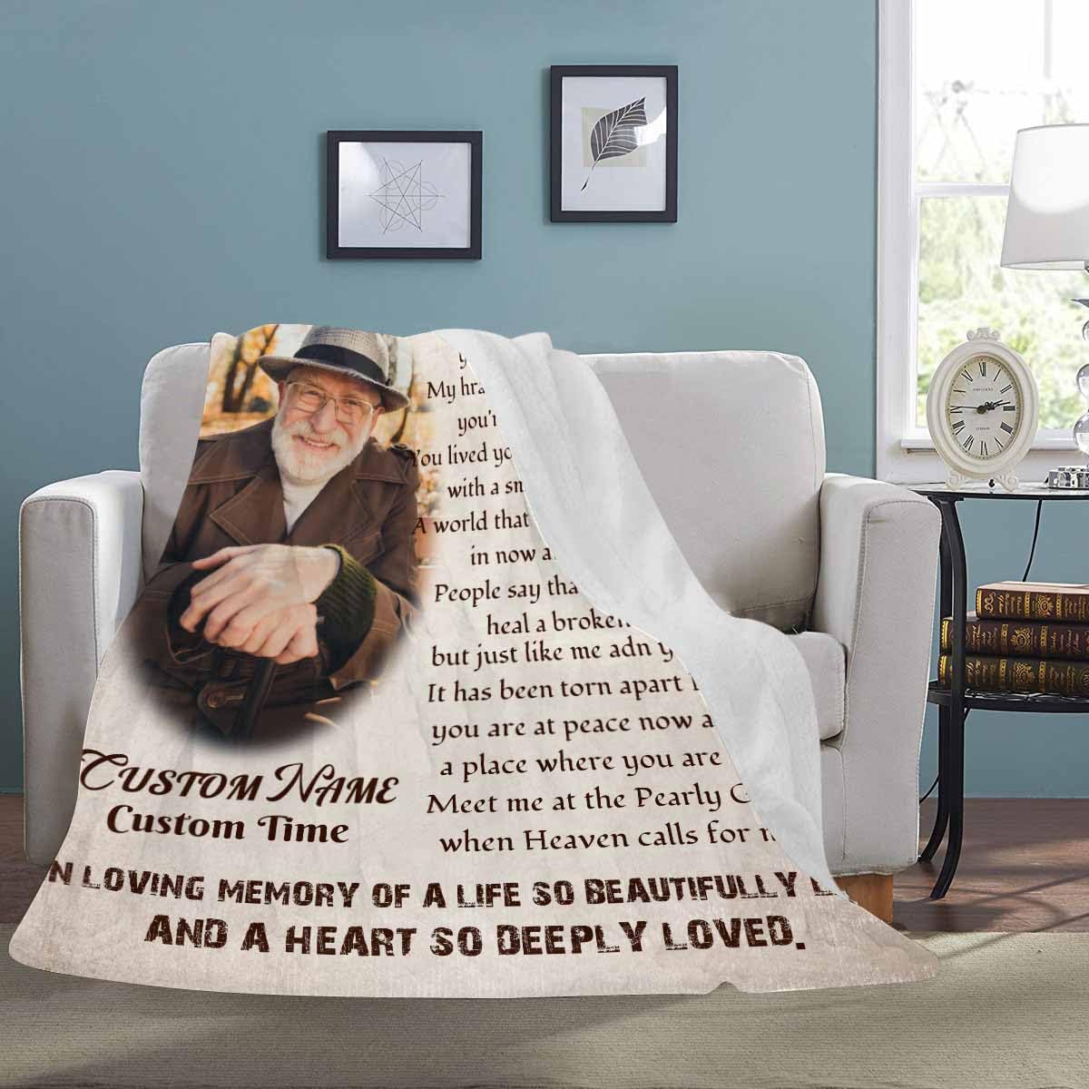 Custom Memorial Blanket with Photos for Loss of Loved One, Loving Memory Personalized Sympathy Blanket for Loss of Dad Mom Husband Wife Friend in Memory of Loved One Gifts, Made in USA