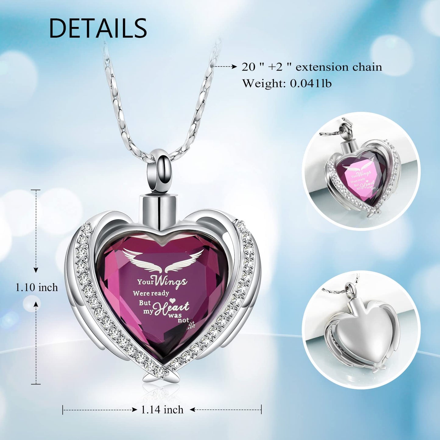 Imrsanl Cremation Jewelry for Ashes Pendant - Crystal Heart Urn Necklace with Mini Keepsake Urn Memorial Ash Jewelry