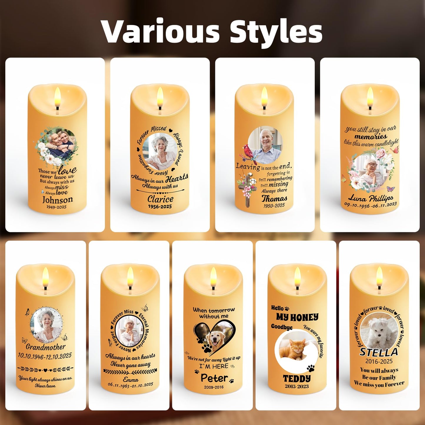 Personalized Memorial Candles for Loss of Loved One, Custom Memorial Flamless LED Candle with Photo Name, Sympathy Gifts for Loss of Mom Dad Deceased