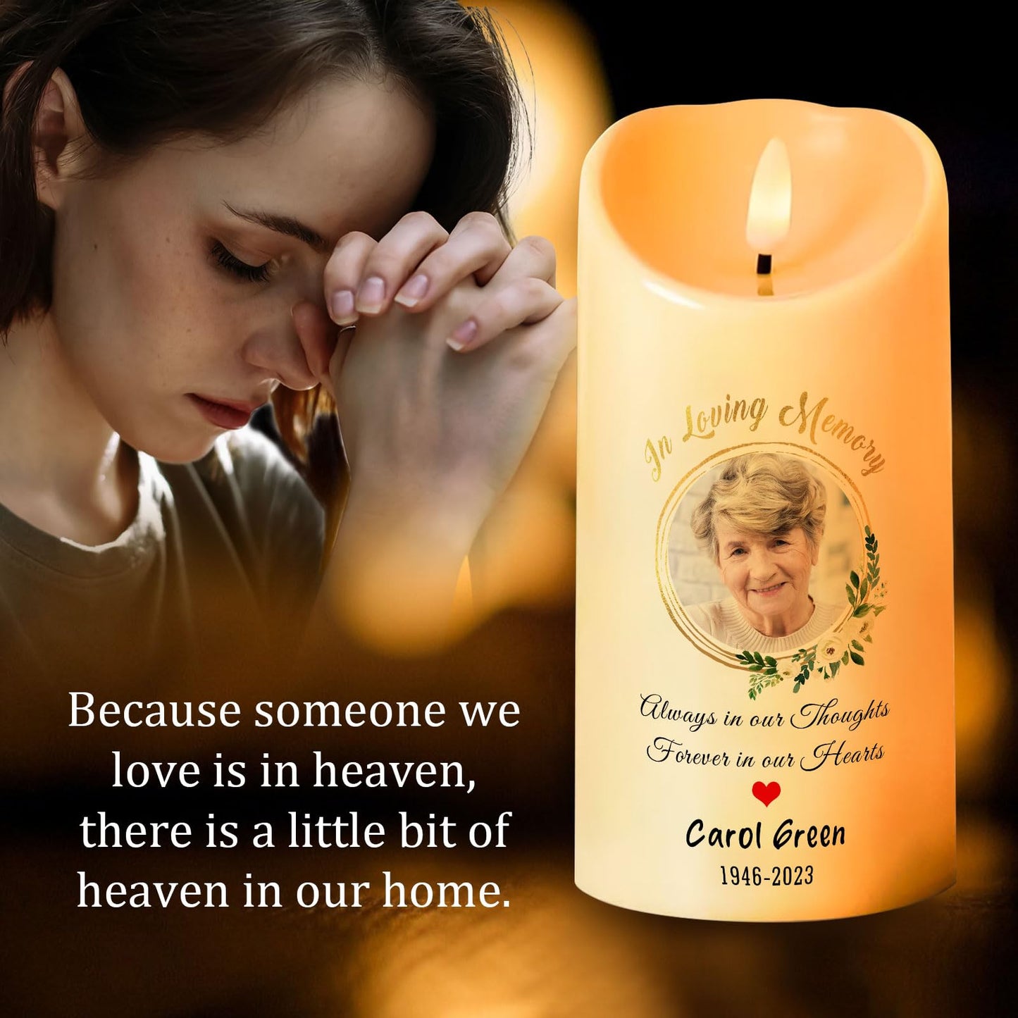 Personalized Photo 3D LED Candles Bereavement Gift Idea Custom Flameless Candles for Loss of Loved One Dad Mom Husband Wife Friend