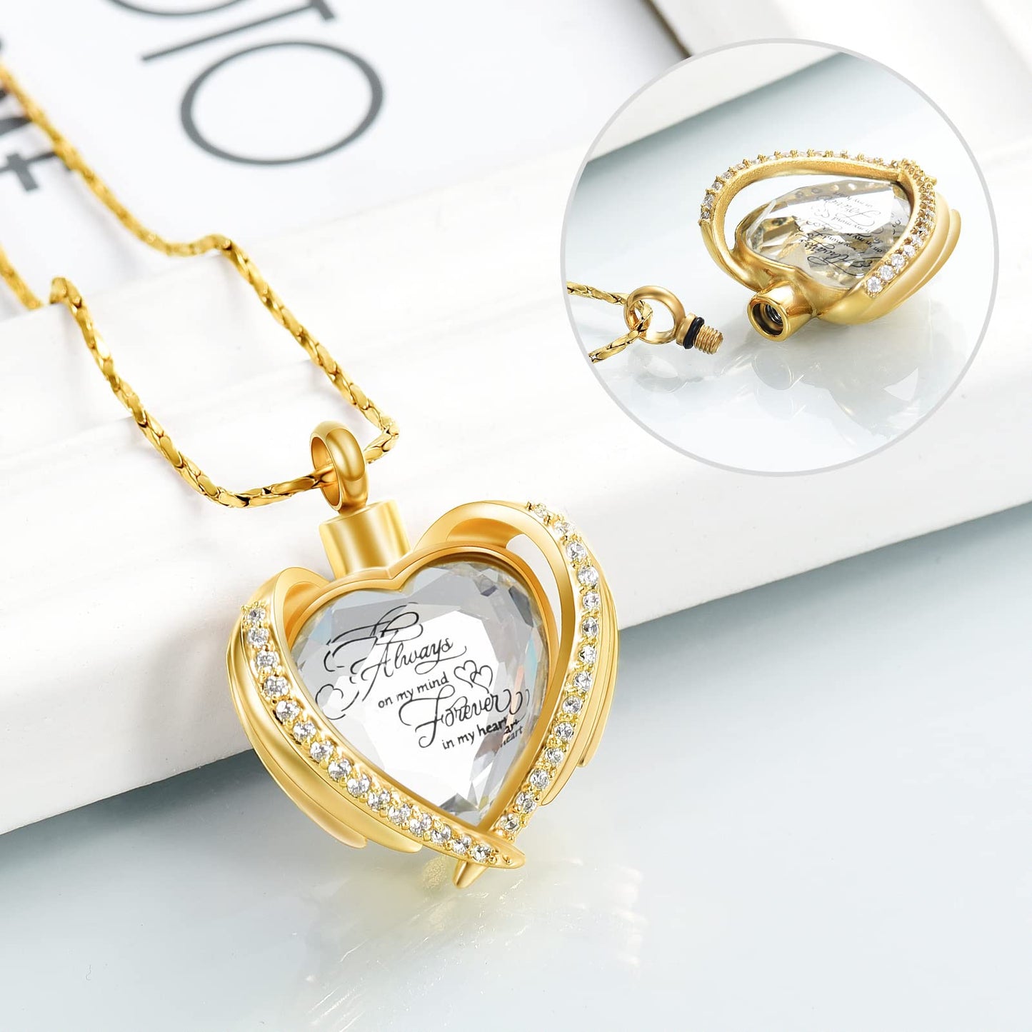 Imrsanl Cremation Jewelry for Ashes Pendant - Crystal Heart Urn Necklace with Mini Keepsake Urn Memorial Ash Jewelry