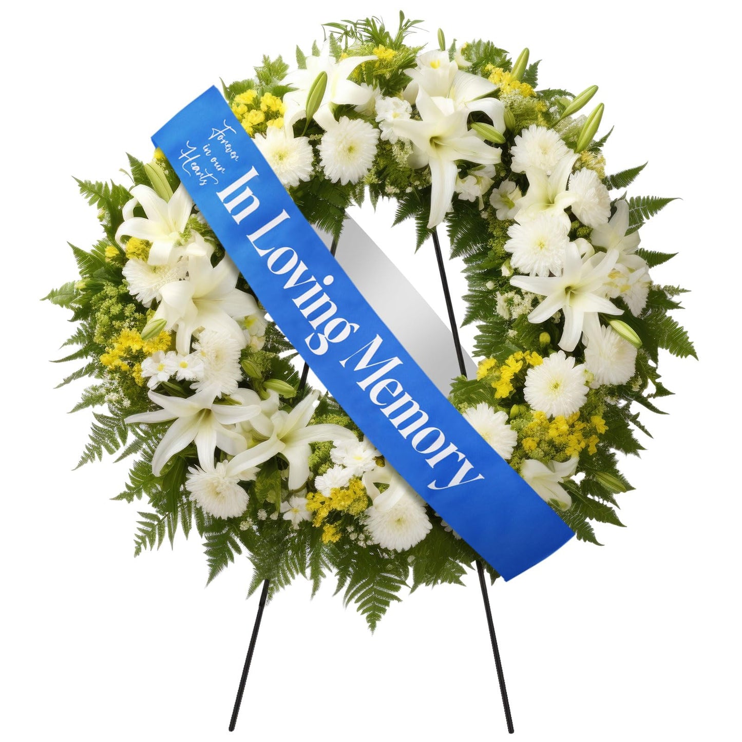 Funeral Sash Memorial Wreath Sash Funeral Ribbon Celebration of Life Ribbon for Casket or Wreath Flowers Memorial Service Honor The Loved Ones Memory 58x4''(White,Forever in Our Hearts)