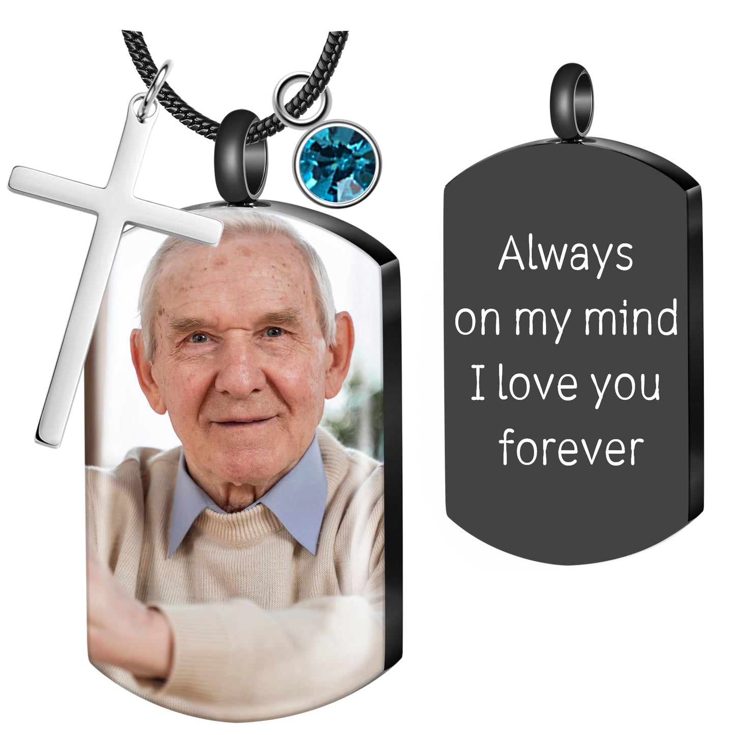 Fanery Sue Personalized Ashes Necklace for Women Men Custom Engraving Photo & Text Cremation Jewelry Urn Necklace for Ashes Memorial Keepsake for Loss Loved One