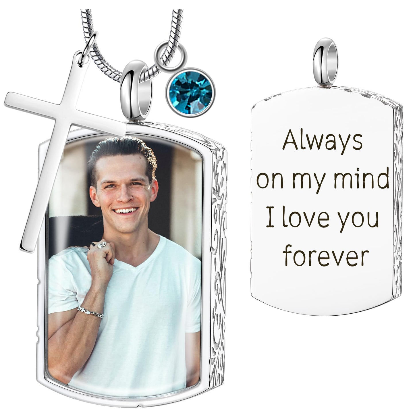 Fanery Sue Personalized Ashes Necklace for Women Men Custom Engraving Photo & Text Cremation Jewelry Urn Necklace for Ashes Memorial Keepsake for Loss Loved One