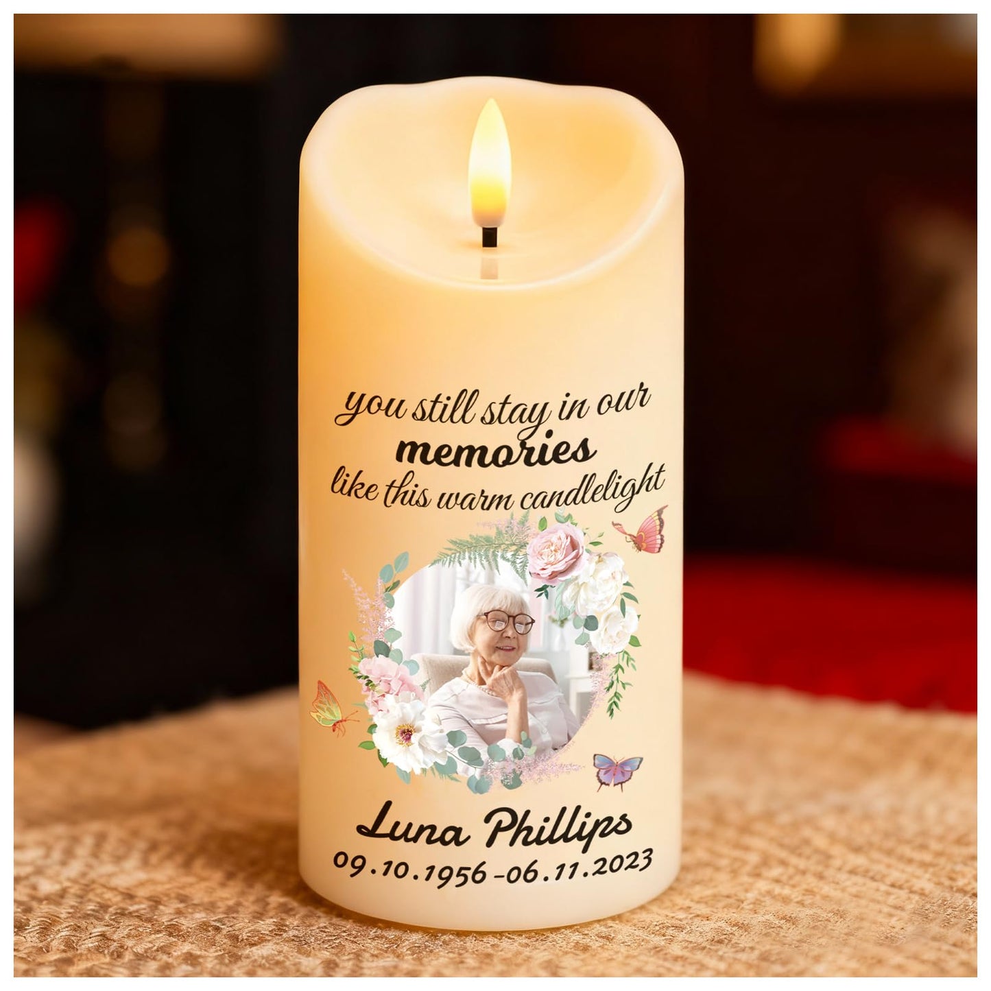 Personalized Memorial Candles for Loss of Loved One, Custom Memorial Flamless LED Candle with Photo Name, Sympathy Gifts for Loss of Mom Dad Deceased