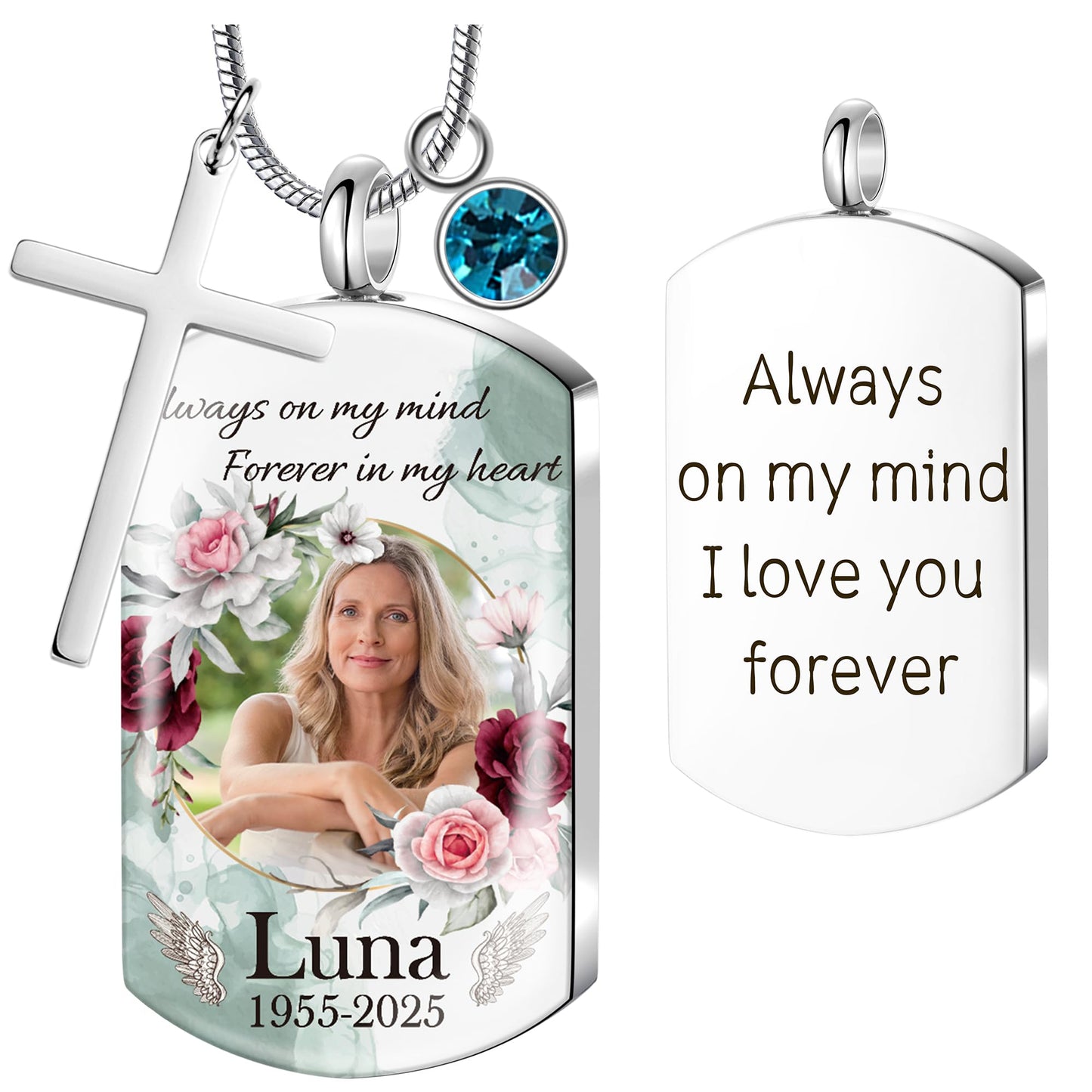 Fanery Sue Personalized Ashes Necklace for Women Men Custom Engraving Photo & Text Cremation Jewelry Urn Necklace for Ashes Memorial Keepsake for Loss Loved One