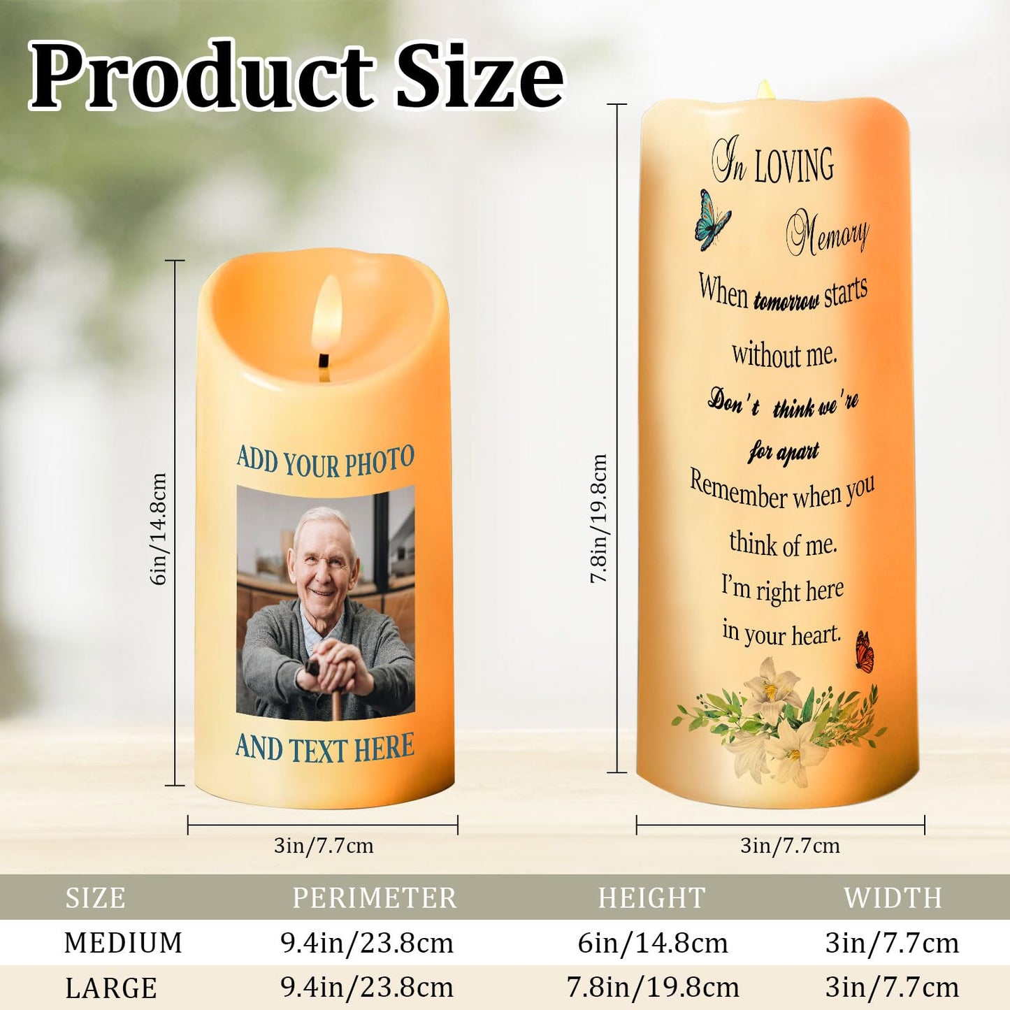 Personalized Photo 3D LED Candles Bereavement Gift Idea Custom Flameless Candles for Loss of Loved One Dad Mom Husband Wife Friend