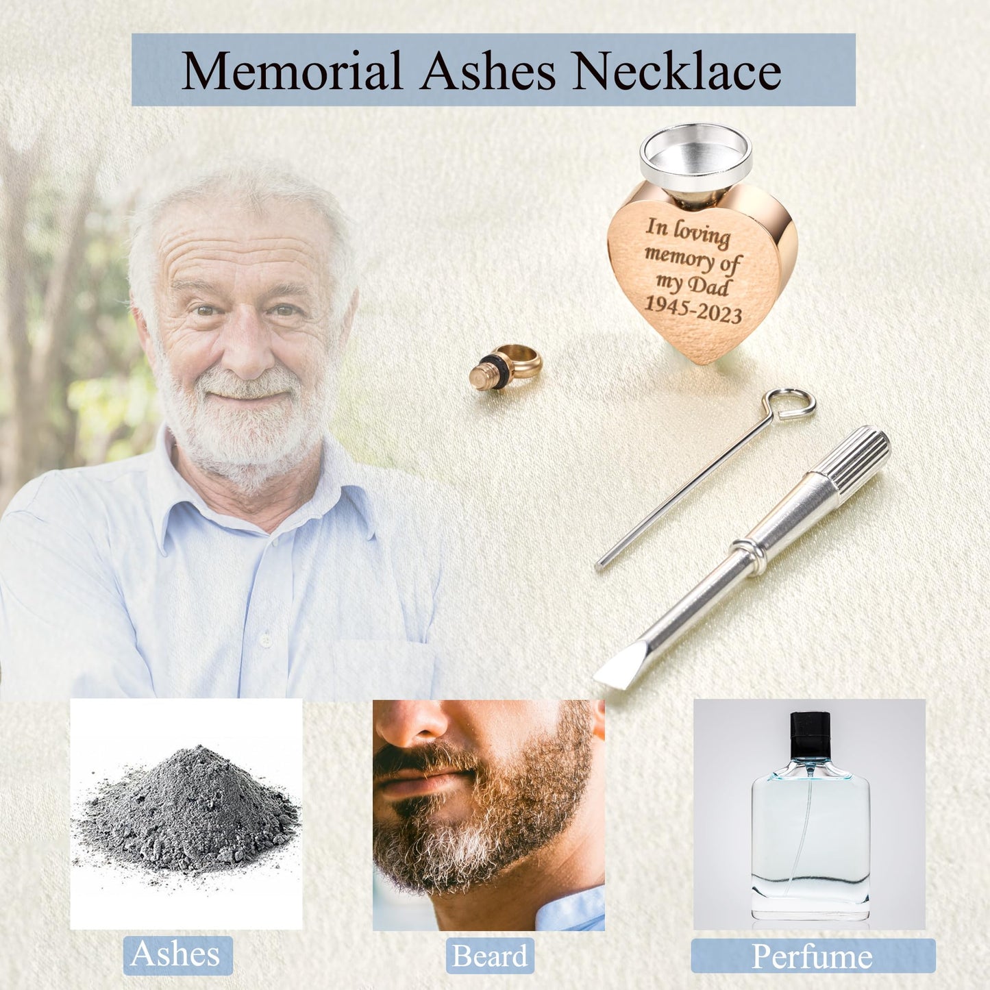 Fanery Sue Personalized Ashes Necklace for Women Men Custom Engraving Photo & Text Cremation Jewelry Urn Necklace for Ashes Memorial Keepsake for Loss Loved One