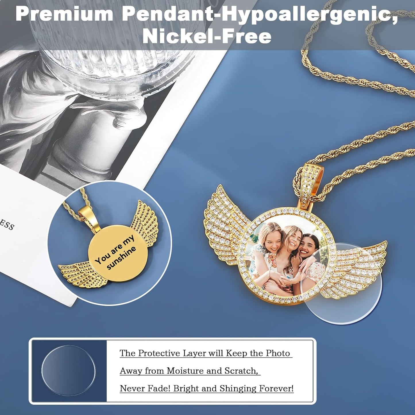 YIMERAIRE Picture Chain Pendant 18K Gold Plated Hip Hop Pendant Necklace