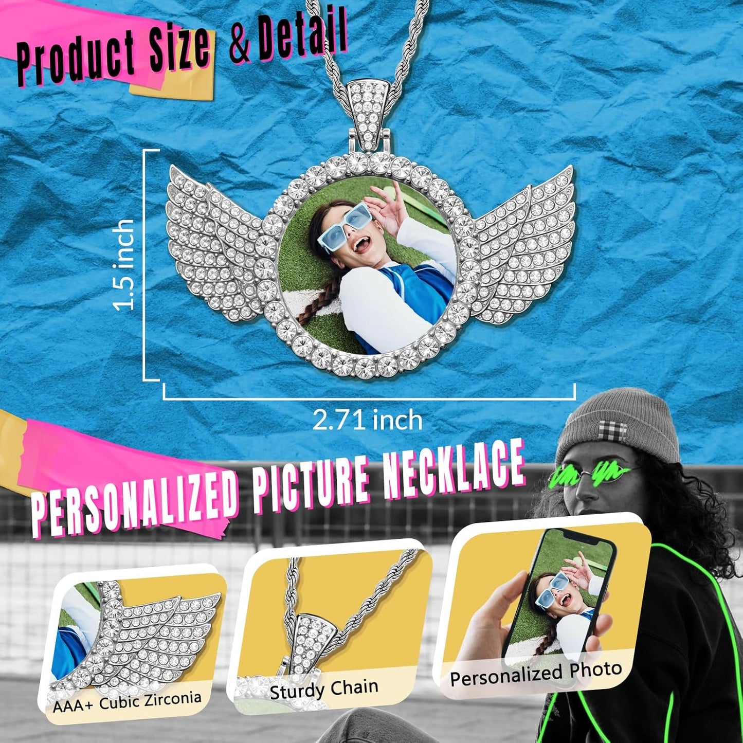 Custom Circle Chain with Picture, Photo Necklace for Men Women, Personalized Picture Pendant, Customized Memorial Gifts for Christmas Birthday Anniversary Family