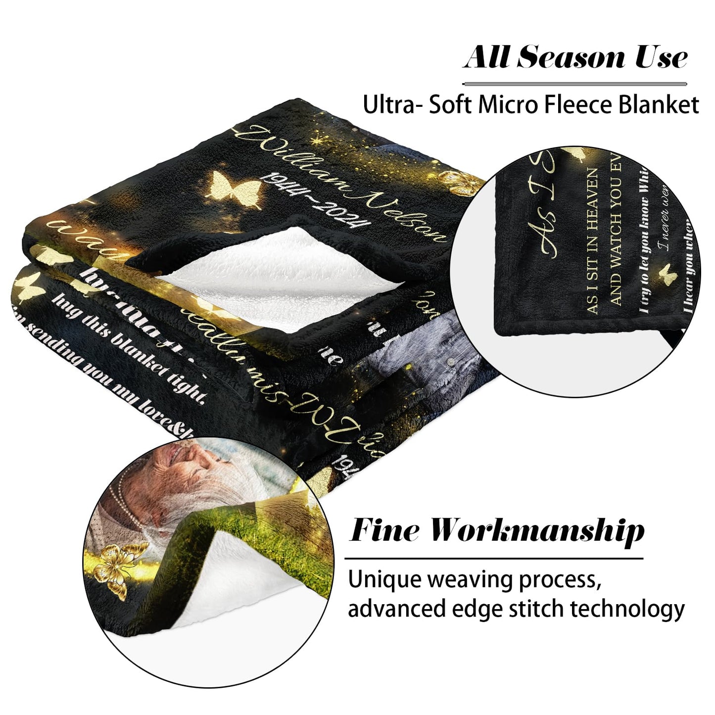 Vsmoedb Custom Memorial Blanket with Pictures, Sympathy Blanket for Loss of Loved One, Memorial Blankets for Loss of Mom Dad, Memory Blankets Memorial Gifts for Loss of Loved One Made in USA
