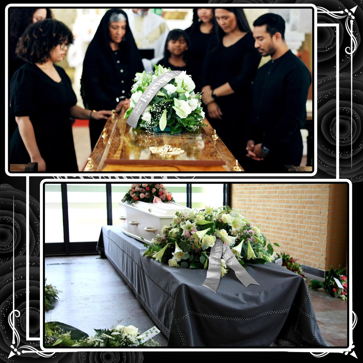 Funeral Sash Memorial Wreath Sash Funeral Ribbon Celebration of Life Ribbon for Casket or Wreath Flowers Memorial Service Honor The Loved Ones Memory 58x4''(White,Forever in Our Hearts)
