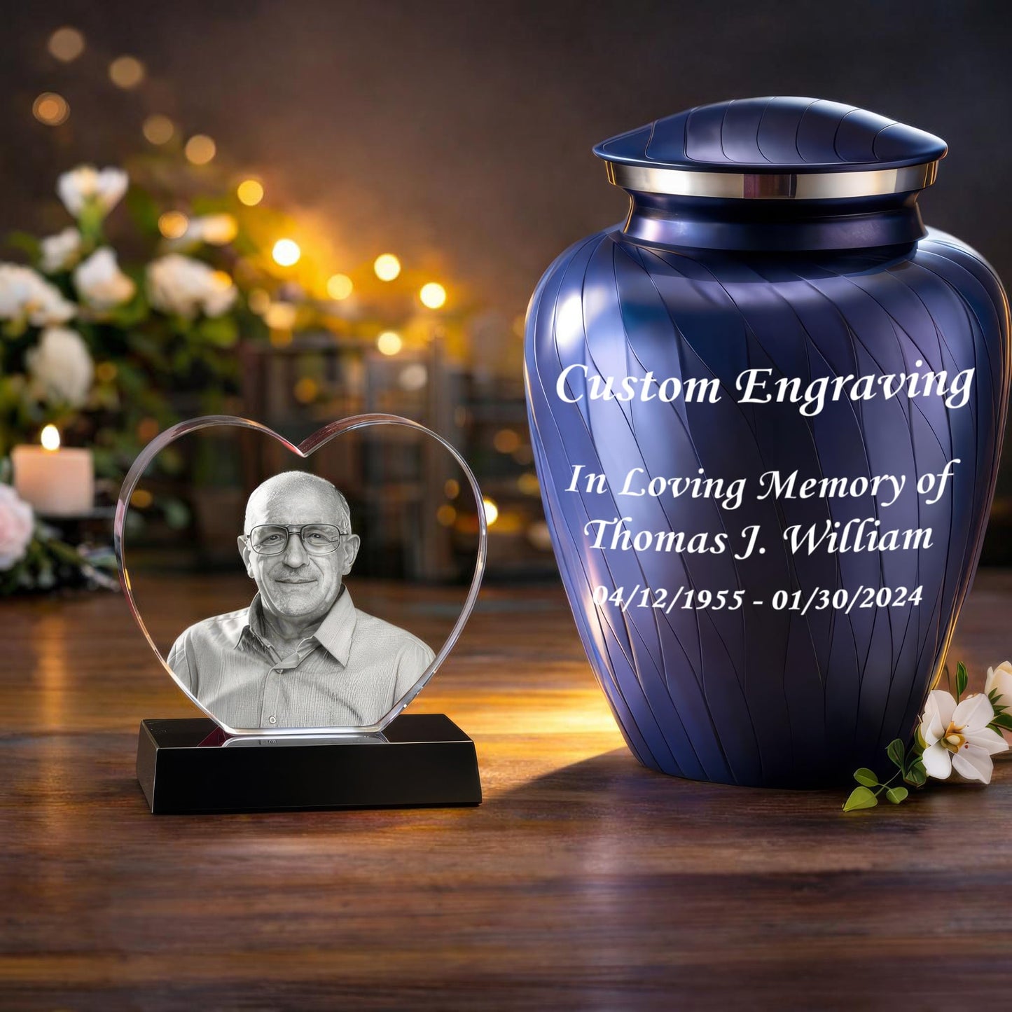 More Than an Urn – A Family Tribute Set of Custom 3D Crystal Photo Urn & Your Choice of Personalized Adult Cremation Urn For Human Ashes | Personalize The Set That Reflects Who They Truly Were -Medium