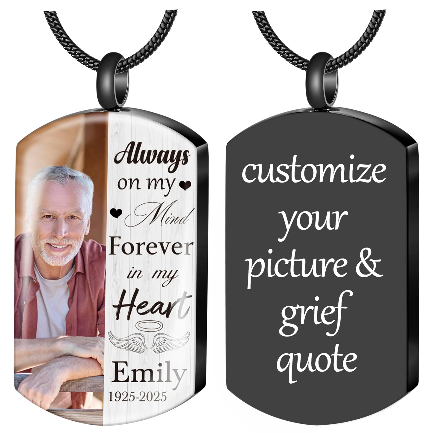 Fanery Sue Personalized Ashes Necklace for Women Men Custom Engraving Photo & Text Cremation Jewelry Urn Necklace for Ashes Memorial Keepsake for Loss Loved One