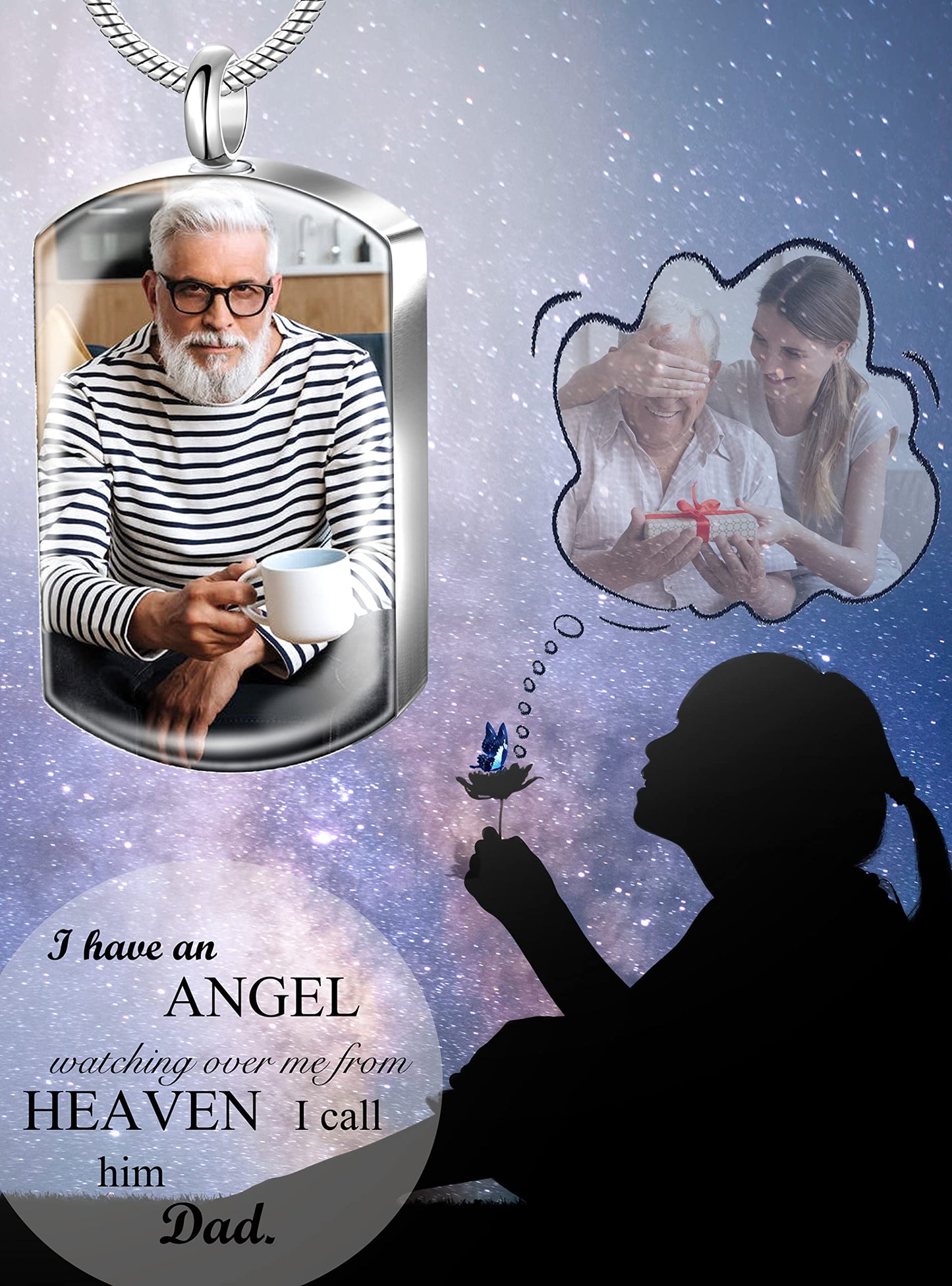 Fanery Sue Personalized Ashes Necklace for Women Men Custom Engraving Photo & Text Cremation Jewelry Urn Necklace for Ashes Memorial Keepsake for Loss Loved One