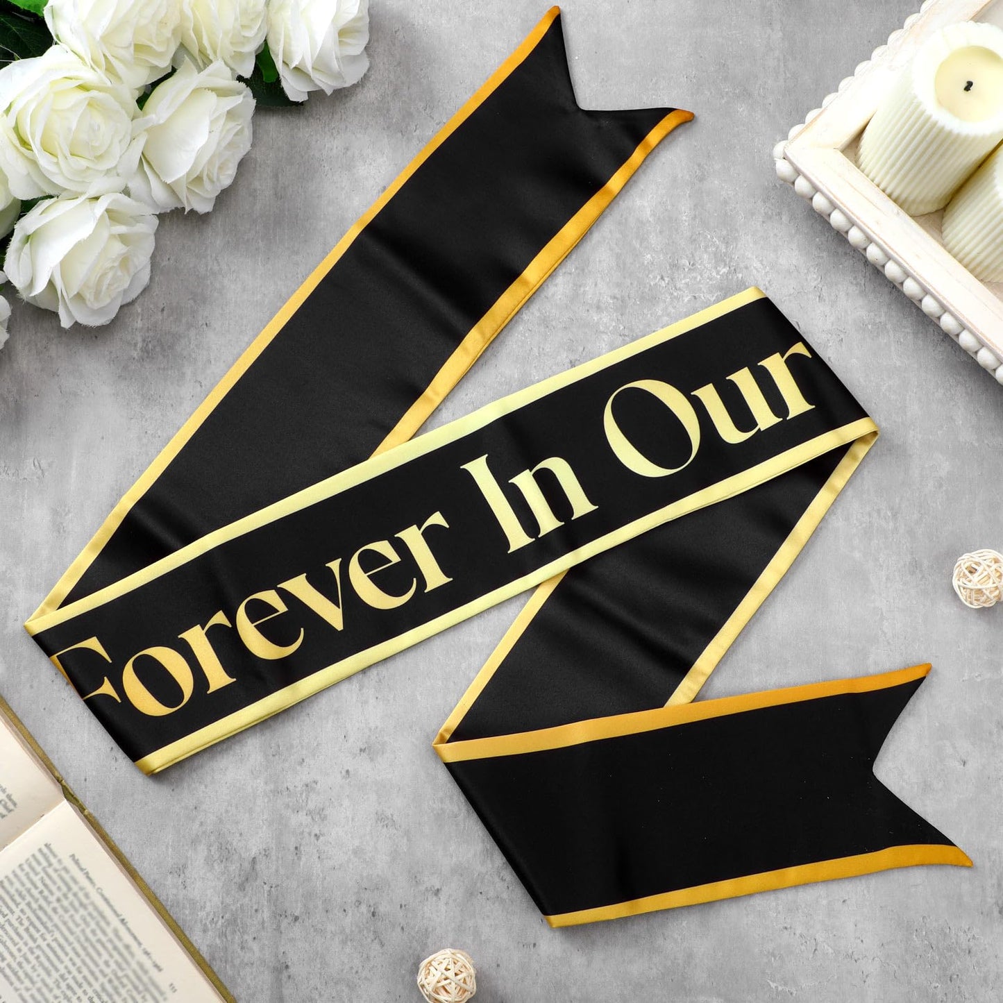 Funeral Sash Memorial Wreath Sash Funeral Ribbon Celebration of Life Ribbon for Casket or Wreath Flowers Memorial Service Honor The Loved Ones Memory 58x4''(White,Forever in Our Hearts)