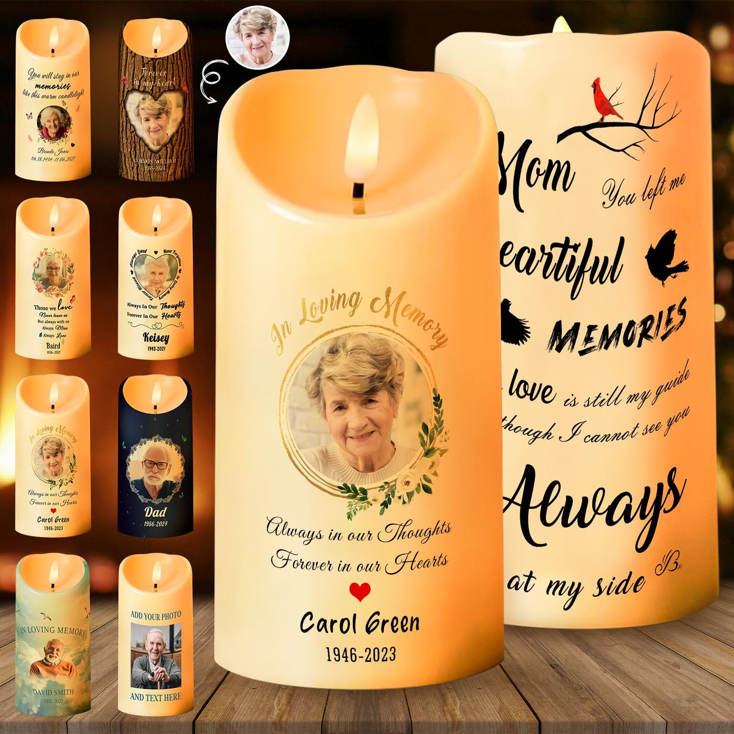 Personalized Photo 3D LED Candles Bereavement Gift Idea Custom Flameless Candles for Loss of Loved One Dad Mom Husband Wife Friend