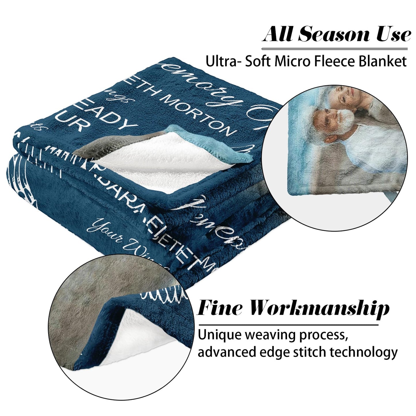 Vsmoedb Custom Memorial Blanket with Pictures, Sympathy Blanket for Loss of Loved One, Memorial Blankets for Loss of Mom Dad, Memory Blankets Memorial Gifts for Loss of Loved One Made in USA