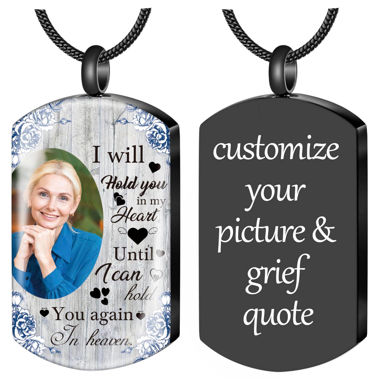 Fanery Sue Personalized Ashes Necklace for Women Men Custom Engraving Photo & Text Cremation Jewelry Urn Necklace for Ashes Memorial Keepsake for Loss Loved One